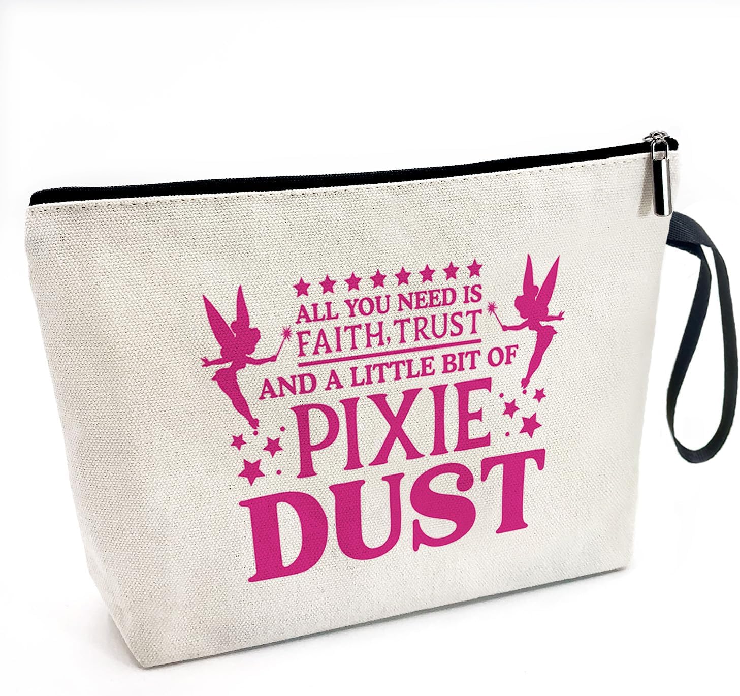 Pixie Dust Fairy Pixie Funny Cosmetic Bag, Canvas Toiletry Storage Pouch Travel Zipper Makeup Bag, Birthday Gifts for Fairy Wings Movie Fans BFF Soul Sister Daughter Friend familys Graduations Teen