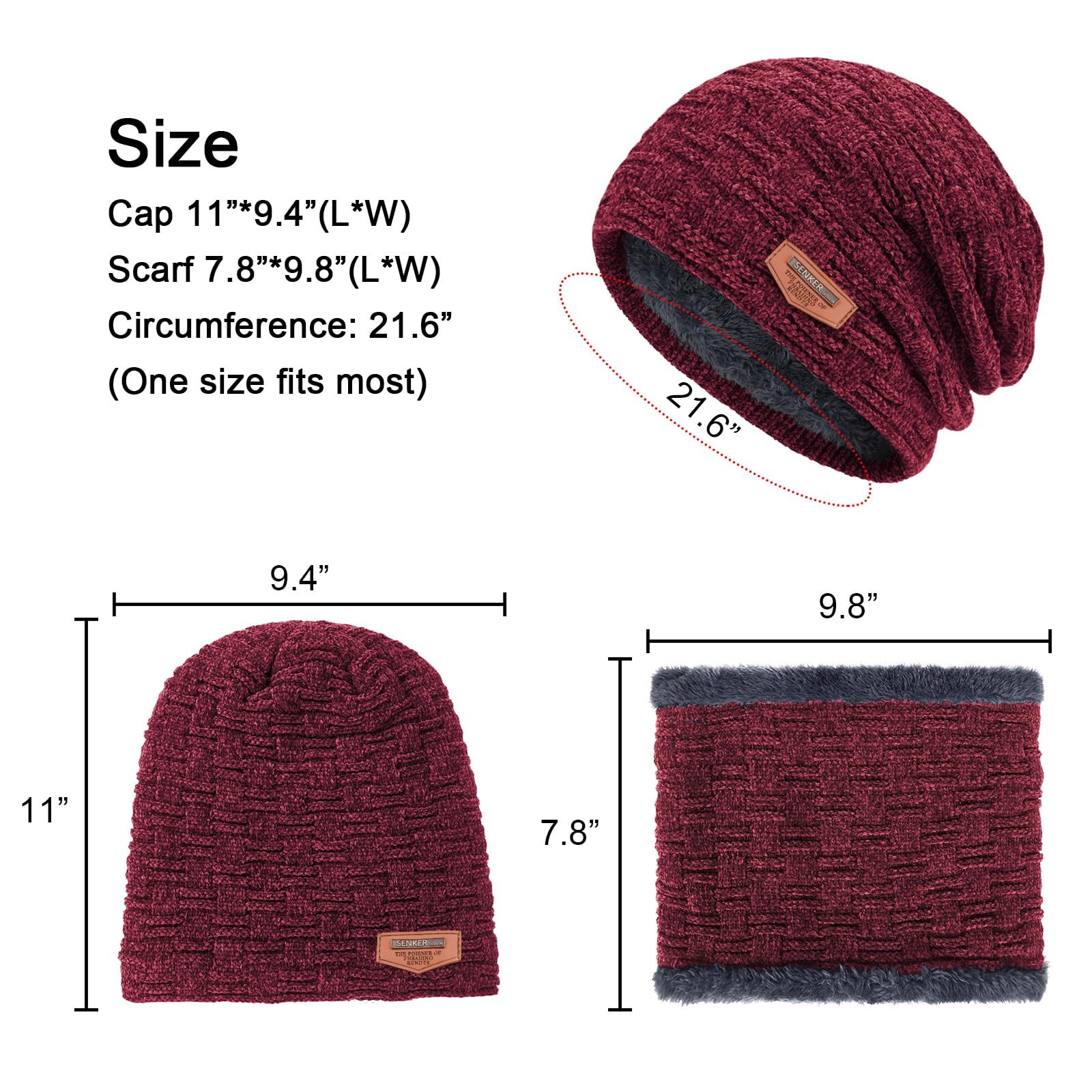3 Pieces Winter Hat Scarf and Gloves Set for Men and Women, Knit Slouchy Beanie Cap & Neck Warmer & Screen - Touch Gloves
