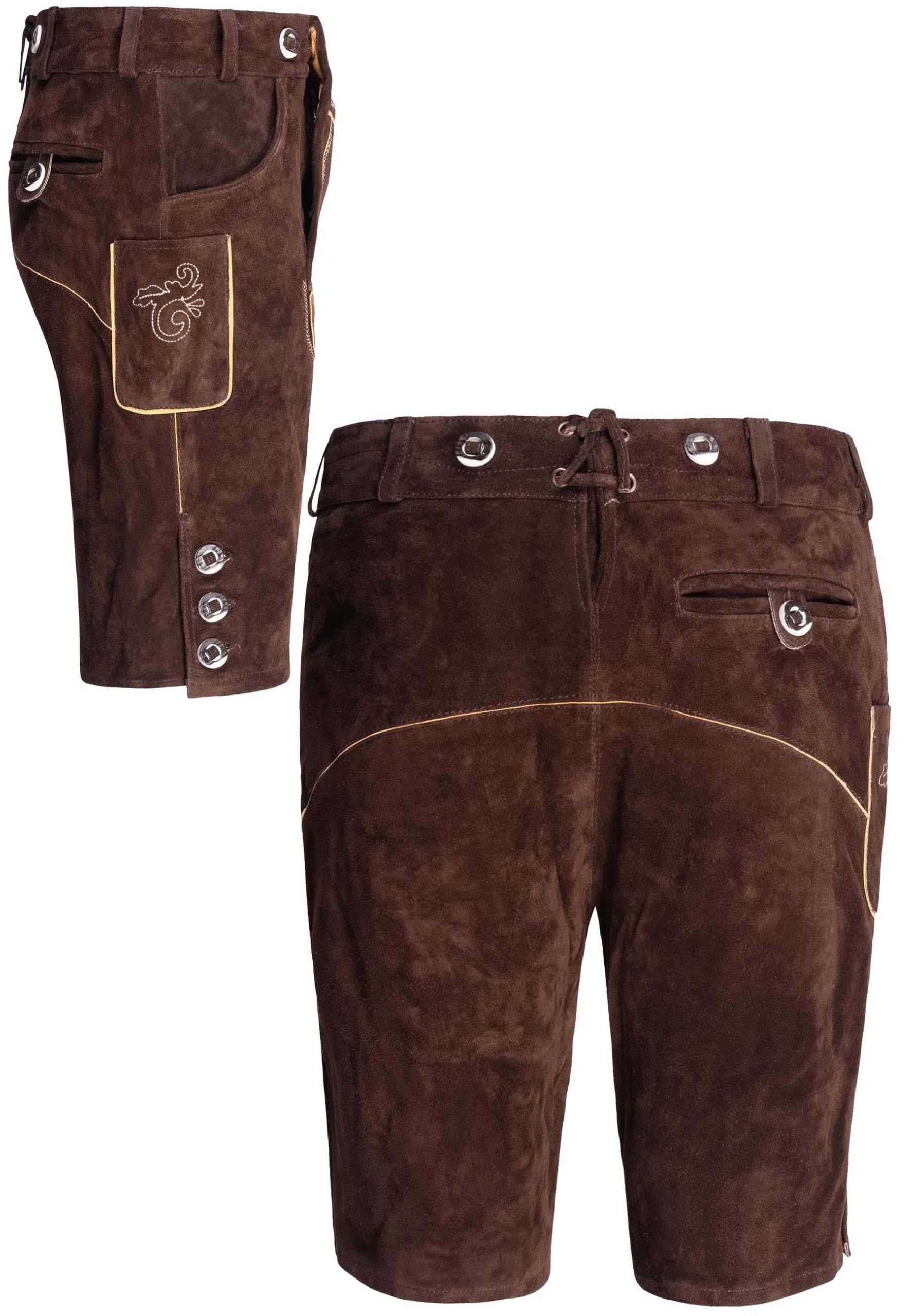 ALESSANDRO SALVARINI Herren Lederhose Tracht (Gr. 46-60) mit Träger - 100% Echtleder, Trachtenlederhose Kurz Oktoberfest Männer - AS-180