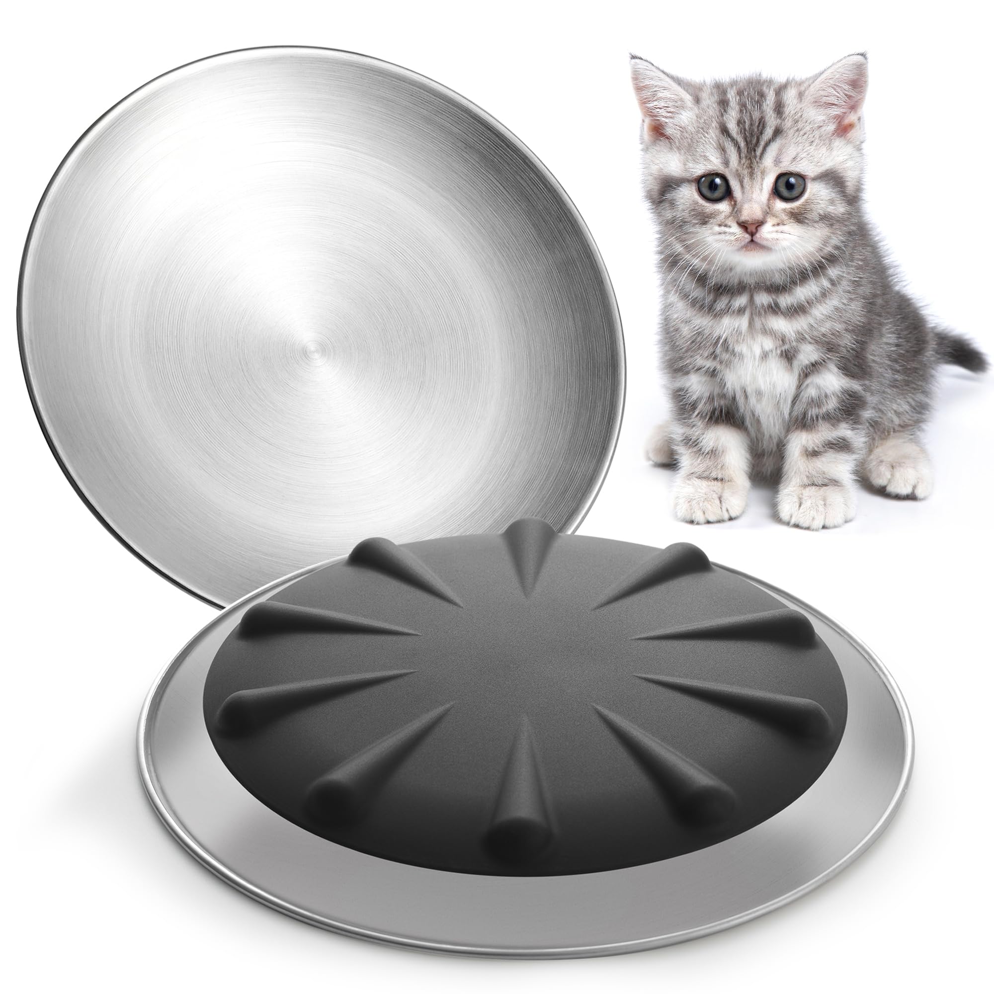 Stainless Steel Cat Dishes, Nonslip Cat Food Bowl Set, Cats Bowls or Plates | Anti-slip with Silicone Base, Wide and Shallow, Food-grade Stainless Steel, Hold Dry and Wet Food for Cats, Kittens,