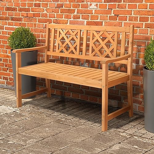 Miniatura 2 de Outvita Banco de jardín de madera, banco de patio de madera para exteriores, silla rústica de dos personas con reposabrazos para porche, piscina,