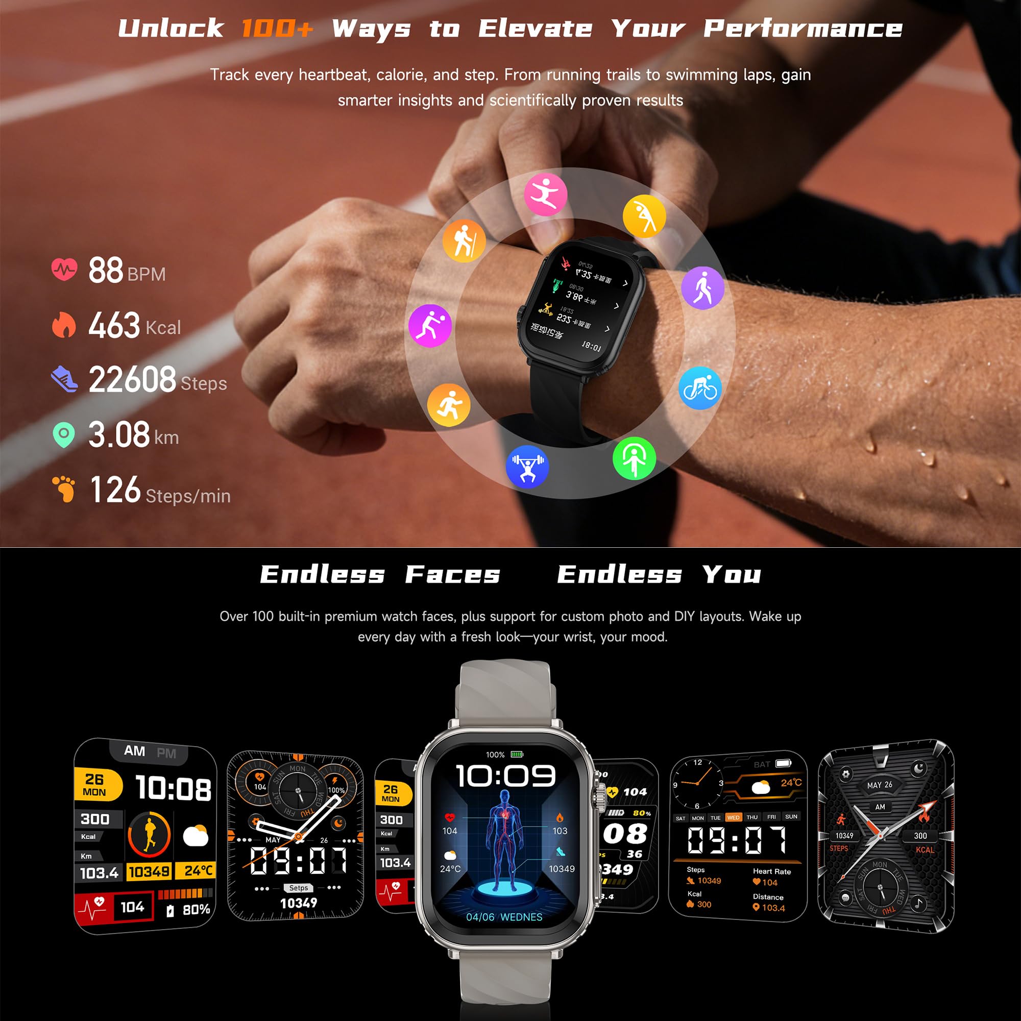 Reloj Inteligente Mujer con Llamadas, 2,01 Pulgada Smartwatch Hombre Deportivo con Podometro Pulsometro SpO2 Sueño Presion Arterial Actividad 1ATM Reloj Digital para iOS Android (Rosa)
