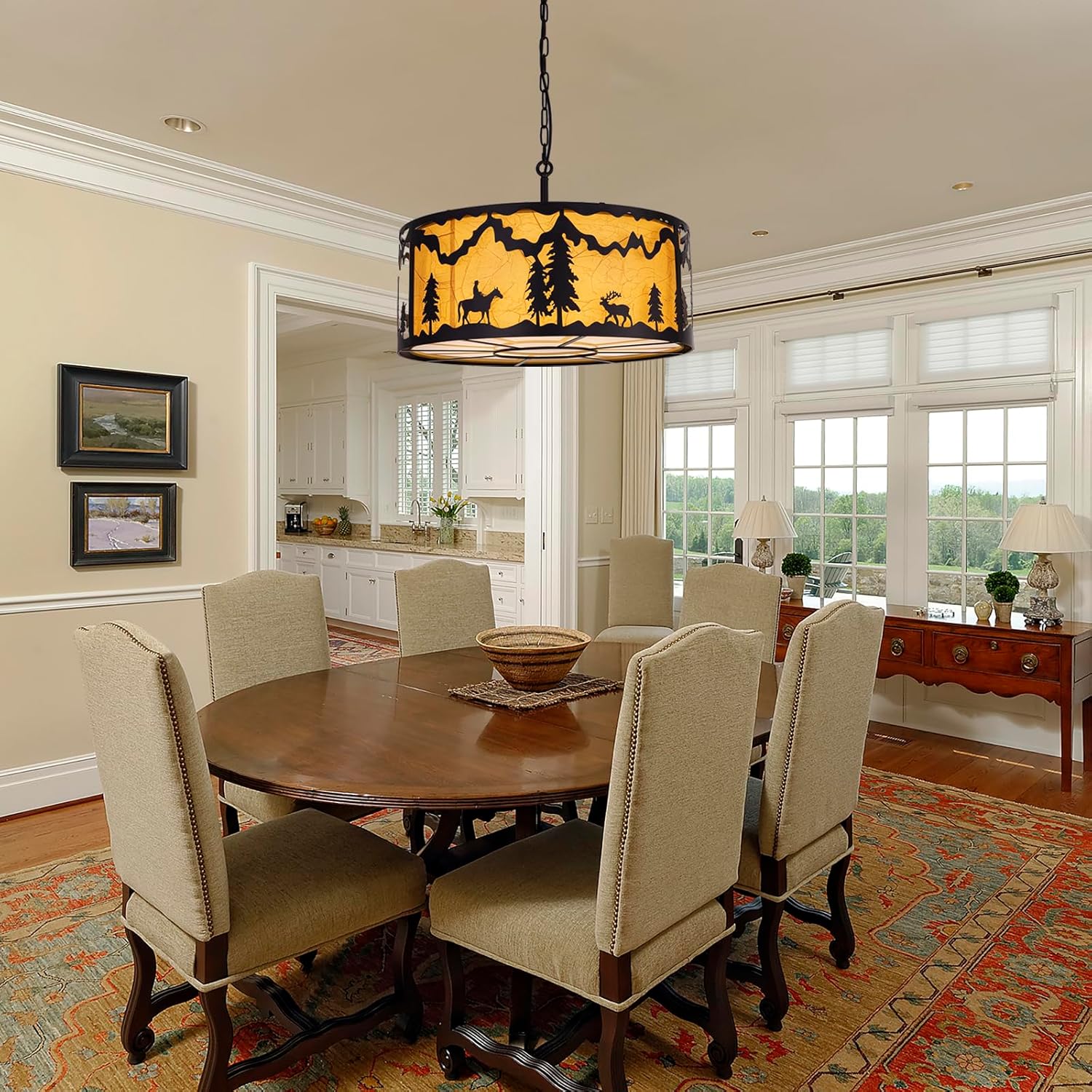 Wellmet 8-Light Farmhouse Chandelier for Dining Room, Rustic Drum Chandelier in Matte Black Metal, Western Light Fixture for Living Room, Dining Room, Bedroom, Foyer