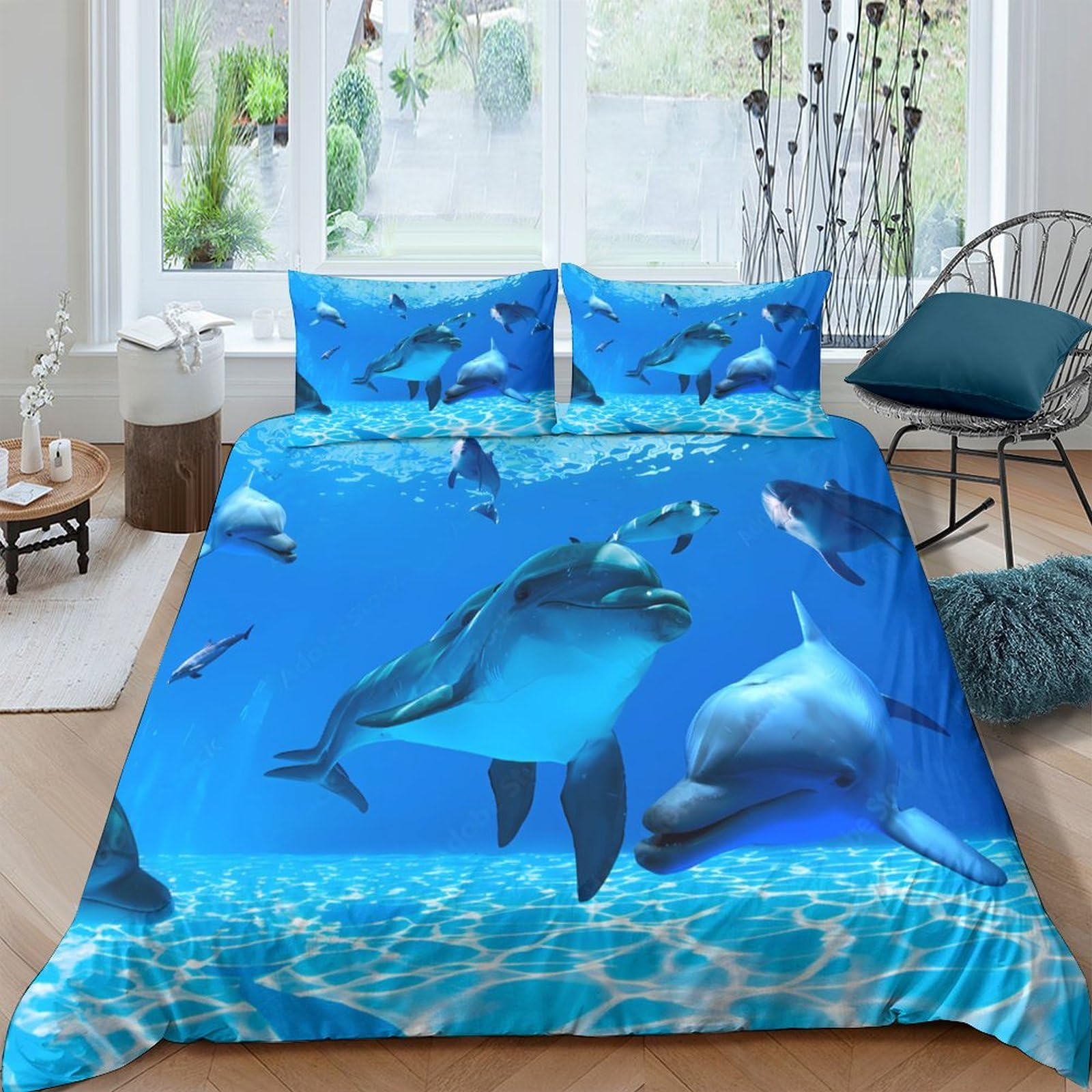 Ctjqhvkz Style-9 3D Printed Ocean Dolphin Fitted Sheet Microfiber Blue Mattress Cover For Bedroom Guest Room Decor Easy Care Single（135X200cm）