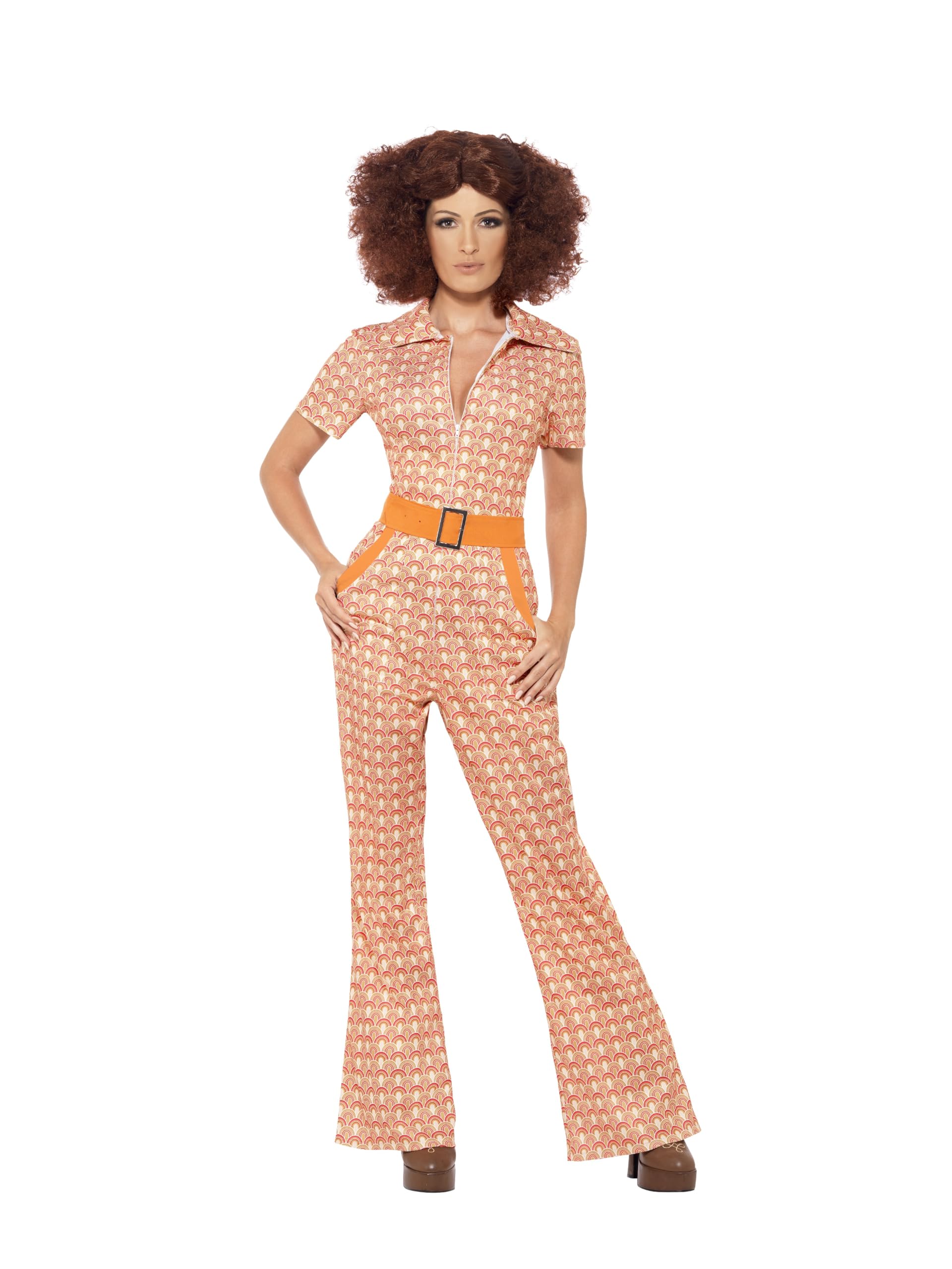 Smiffys Authentic 70s Chic Costume Orange Jumpsuit 1970s Disco Fancy New