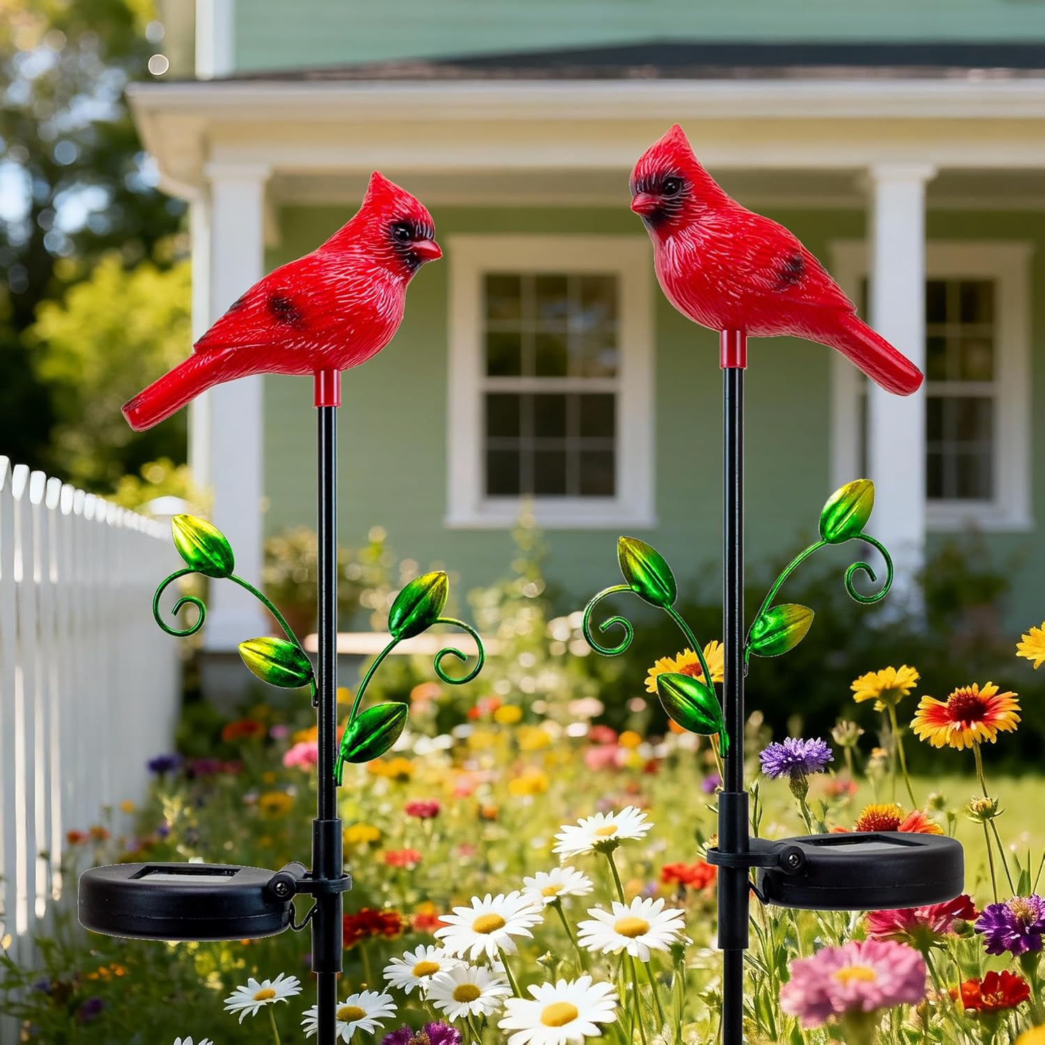 2 Pack Cardinal Garden Decor Red Bird Figurine Solar Lights Garden Stakes Decorative, Cardinal Outdoor Decor for Yard Patio Porch Lawn Ornaments Christmas Memorial Gifts Cemetery Decorations
