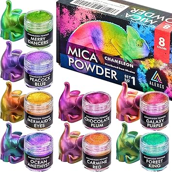 Chameleon Mica Powder for Resin Coloring 8 Colors Resin Powder Set 1 - Color Shift Mica Powders Cosmetic Grade - Epoxy Resin Pigment Powder