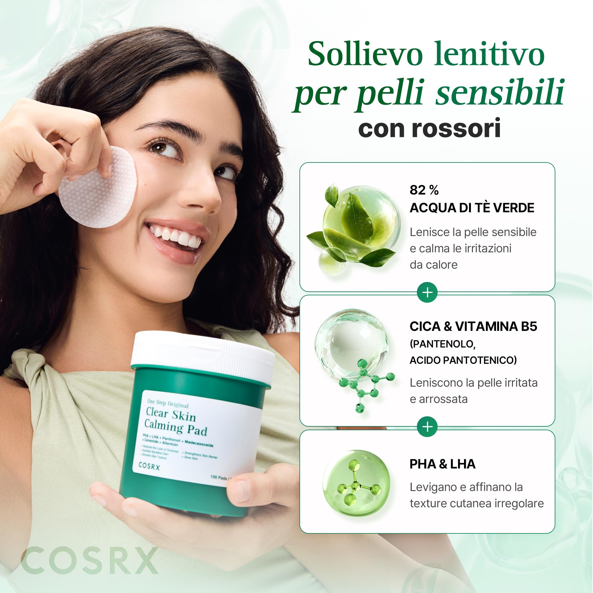 COSRX OneStep Original Clear Skin Calming Pad, 100 Pads, Dual Side Face Pad for Soothing, Barrier Strengthening & Gentle Exfoliation with 82% Green Tea Water, Cica, PHA, LHA, Korean Skin Care