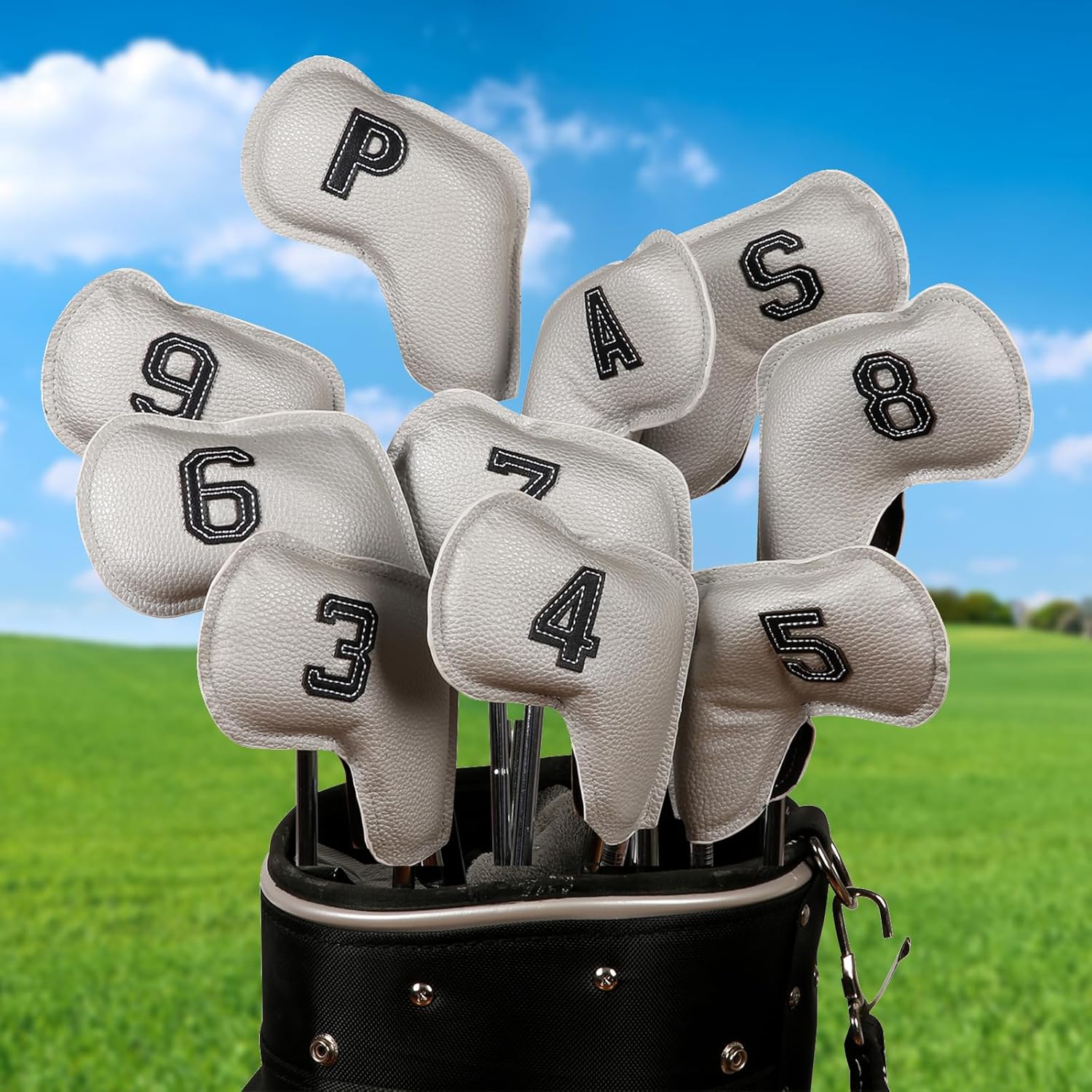 10Pcs Waterproofs Headcover Golfs Iron Club Head Cover PU Leather Rod Protective Cases Enduring PU Leather Head for Driver