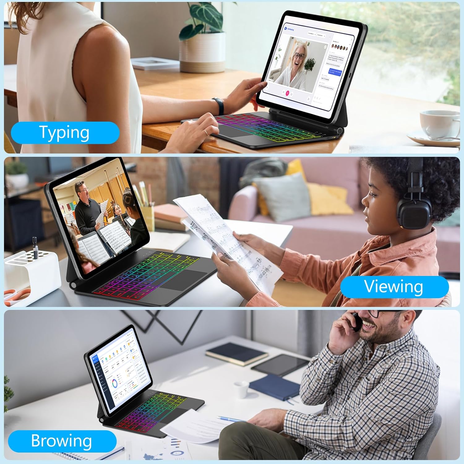 Keyboard Case for iPad Air 11-inch (M3 2025 / M2 2024) & iPad Pro 11 inch(1st/2nd/3rd/4th Gen) – Magic-Style Magnetic Backlit Keyboard Case -Multi-Touch Trackpad for iPad 10.9 5th/4th Gen (Black) - Image 8