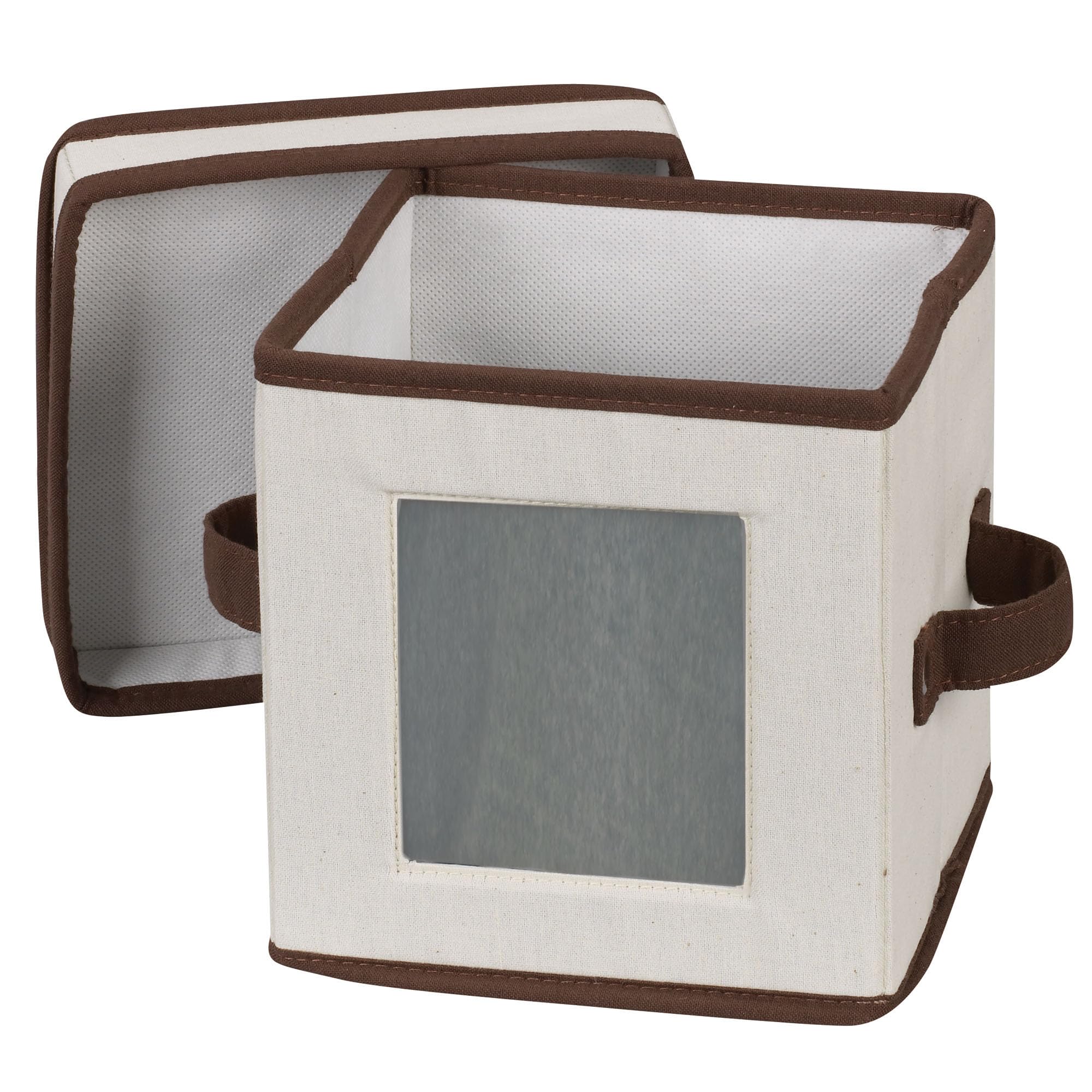 Household Essentials Natural 530 Dinnerware Box with Lid and Handles | Storage Bin for Small Saucer Plates Canvas with Brown Trim, 1 Count (Pack of 1)