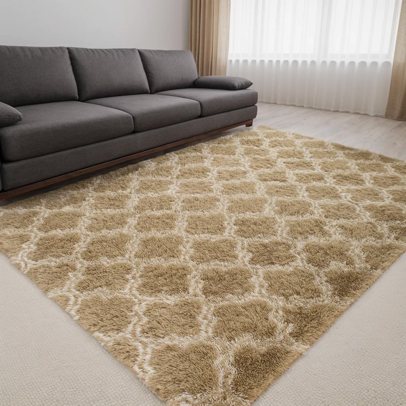lekeplus Rugs Living Room Large Rugs Bedroom Anti Skid Rug Shaggy Soft Rug for Living Room Bedroom Play Area Kids Room Luxury Decorative(Khaki Lantern 60x90cm)
