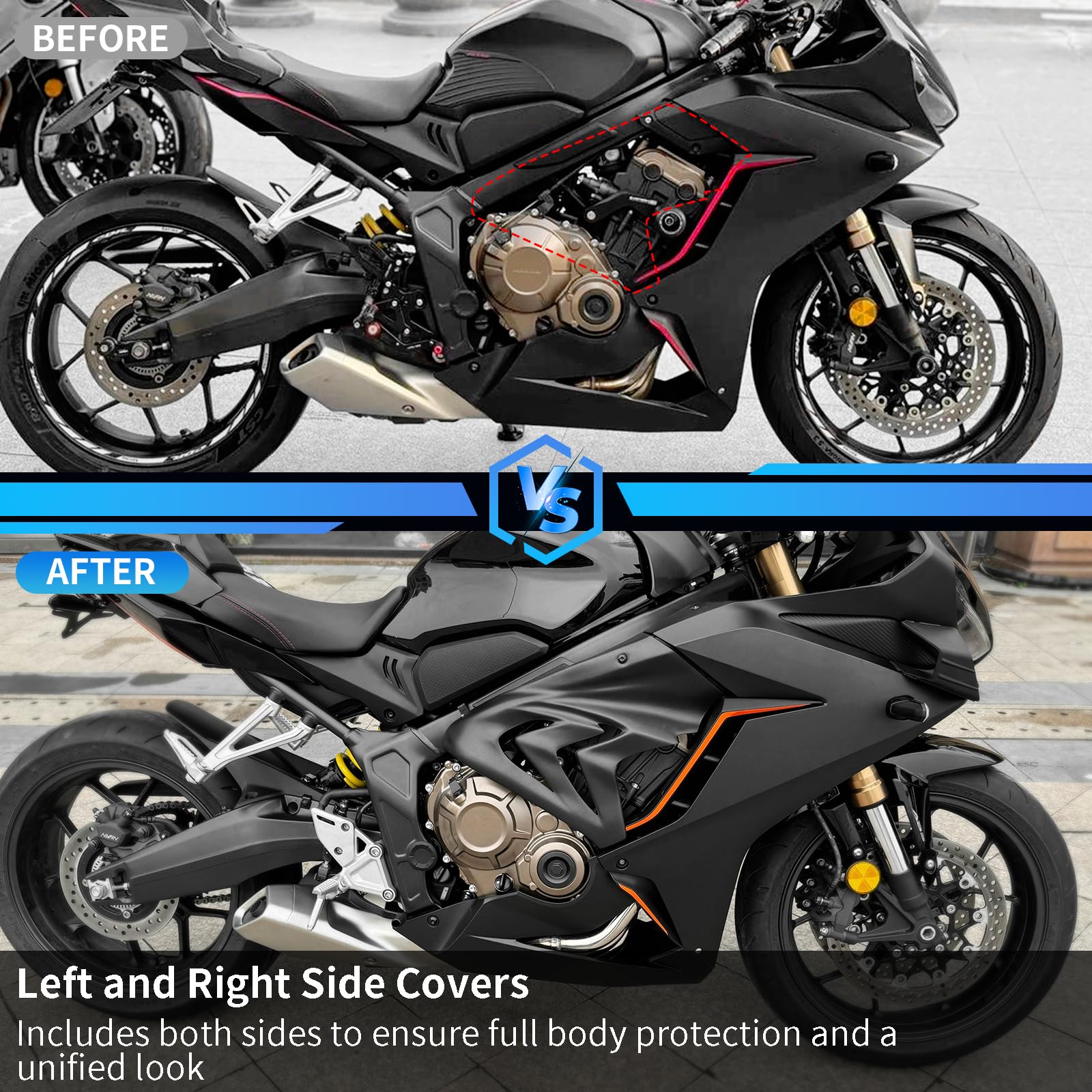 Motorrad Karosserie Seitenplatte Verkleidung Karosserie Füllung Injektionsrahmen Spoiler Seiten Cowl Abdeckung Panel für CBR 650R CBR650R CBR 650 R Zubehör 2019-2023 (Carbon-Look)
