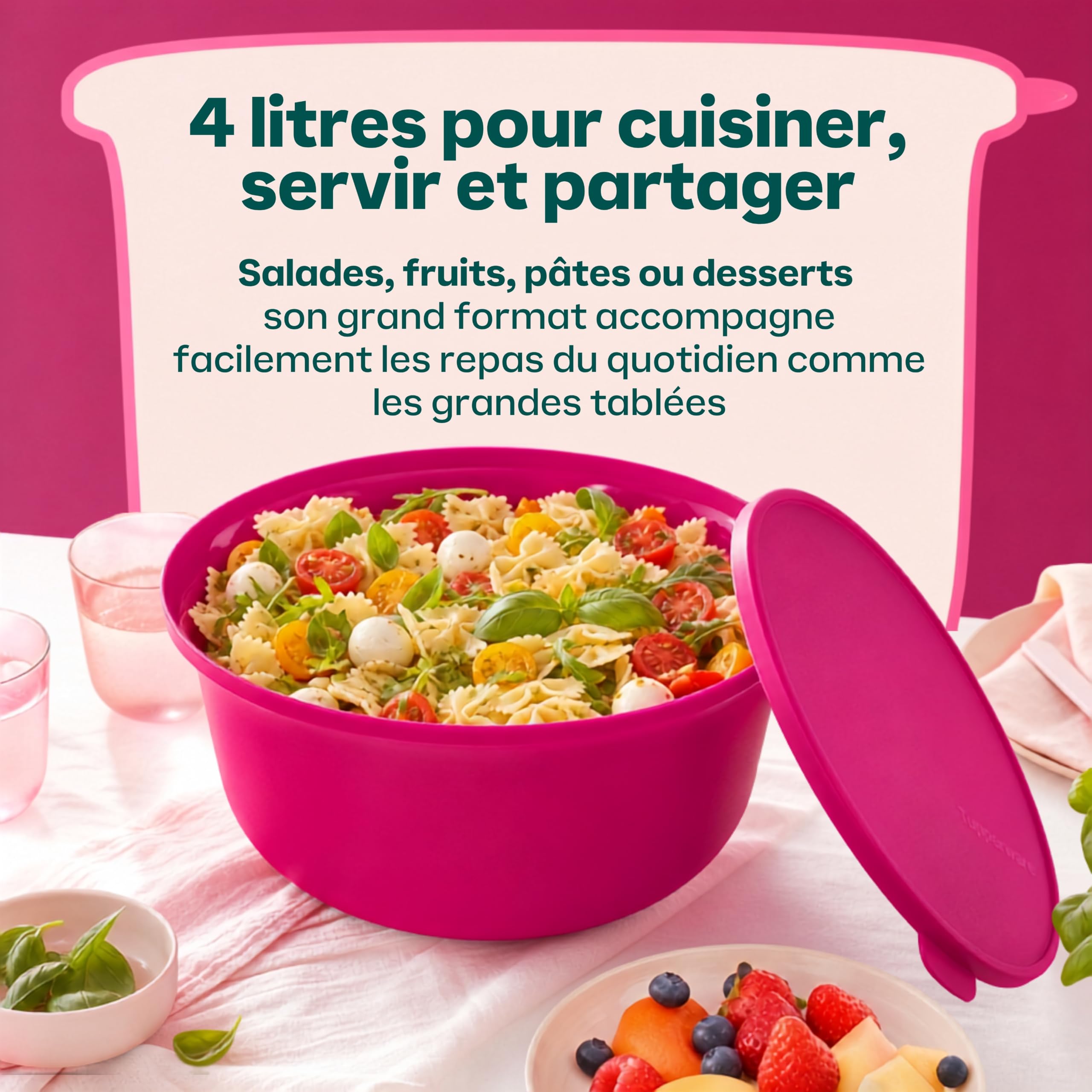 Tupperware Saladier Aloha 4 Litres Couvercle Hermétique - Pique-Nique Famille - Emboîtable Gain de Place - Plastique - H 12.8 cm Diamètre 29.5 cm - Compatible Lave-Vaisselle Idéal Famille Maison