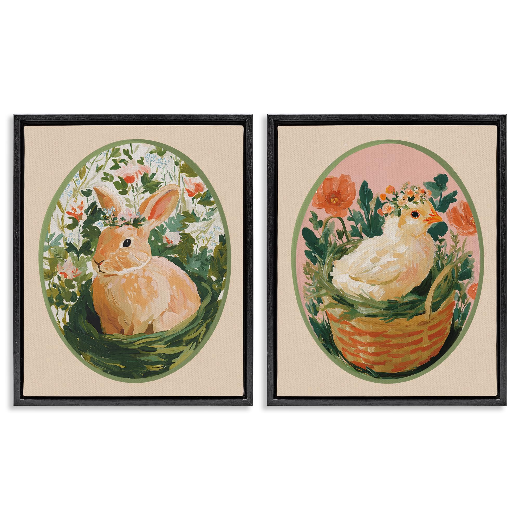 Stupell Industries Jet Black (Matte) 'Bloom Nest Animals', 2Pc Floating Frame Art Set 2, Black, 25 X 31 Inches, Easy To Hang And Sturdy, Made In Usa, By Yen