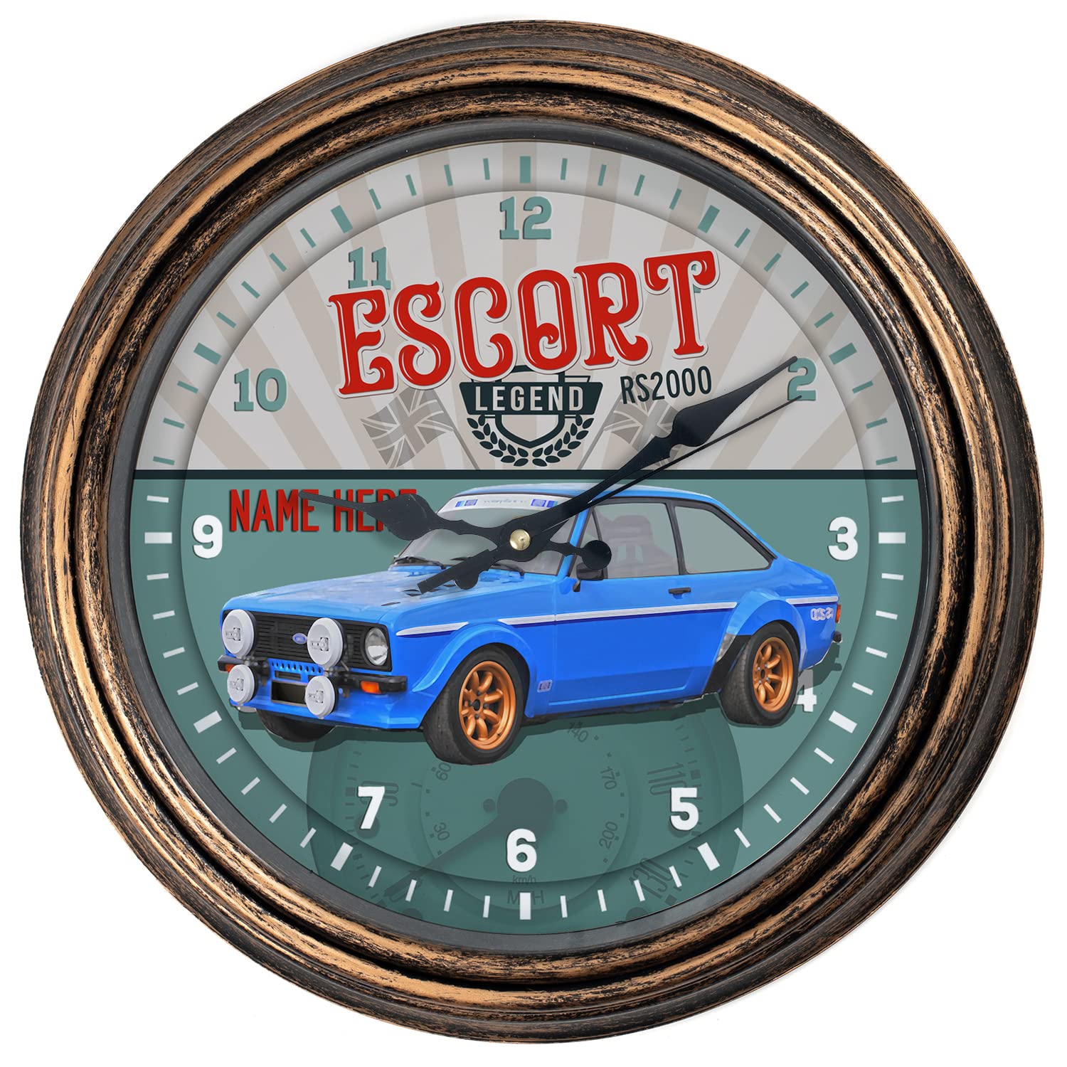 Personalised Car Wall Clock Escort RS2000 MK2 Classic Round Hanging Glass Front Garage Birthday Gift VCC12