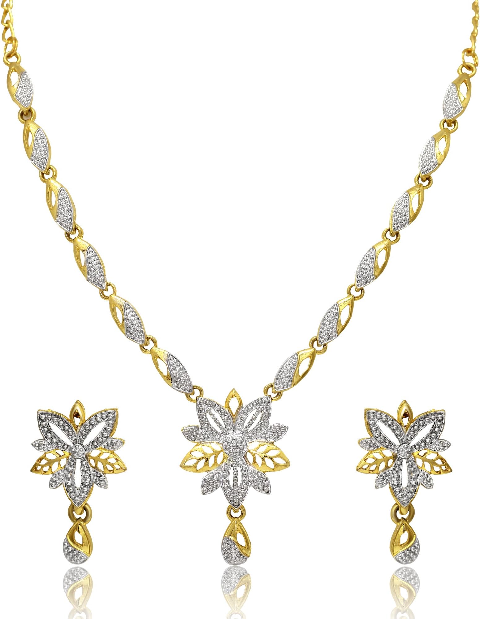 Atasi International Attractive Star Flower Design Gold Plated Necklace with Earrings For Women - Alloy Princess Style Jewellery Set for Party, Wedding, Festive