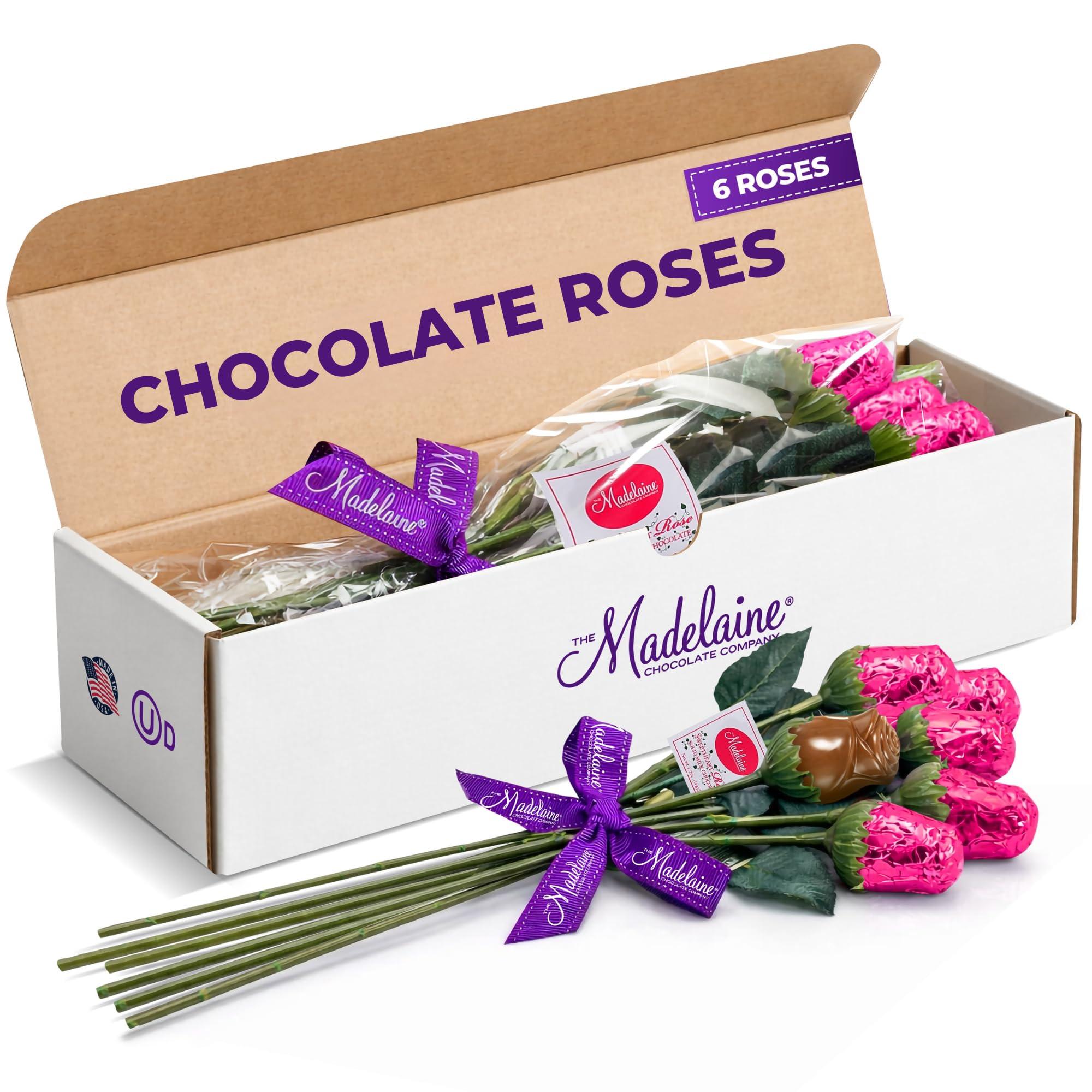 Pink Chocolate Roses - Valentines Day Gift for Mom, Wife, Girlfriend - Individually Wrapped Gourmet Chocolate Flowers - Elegant Valentines Candy