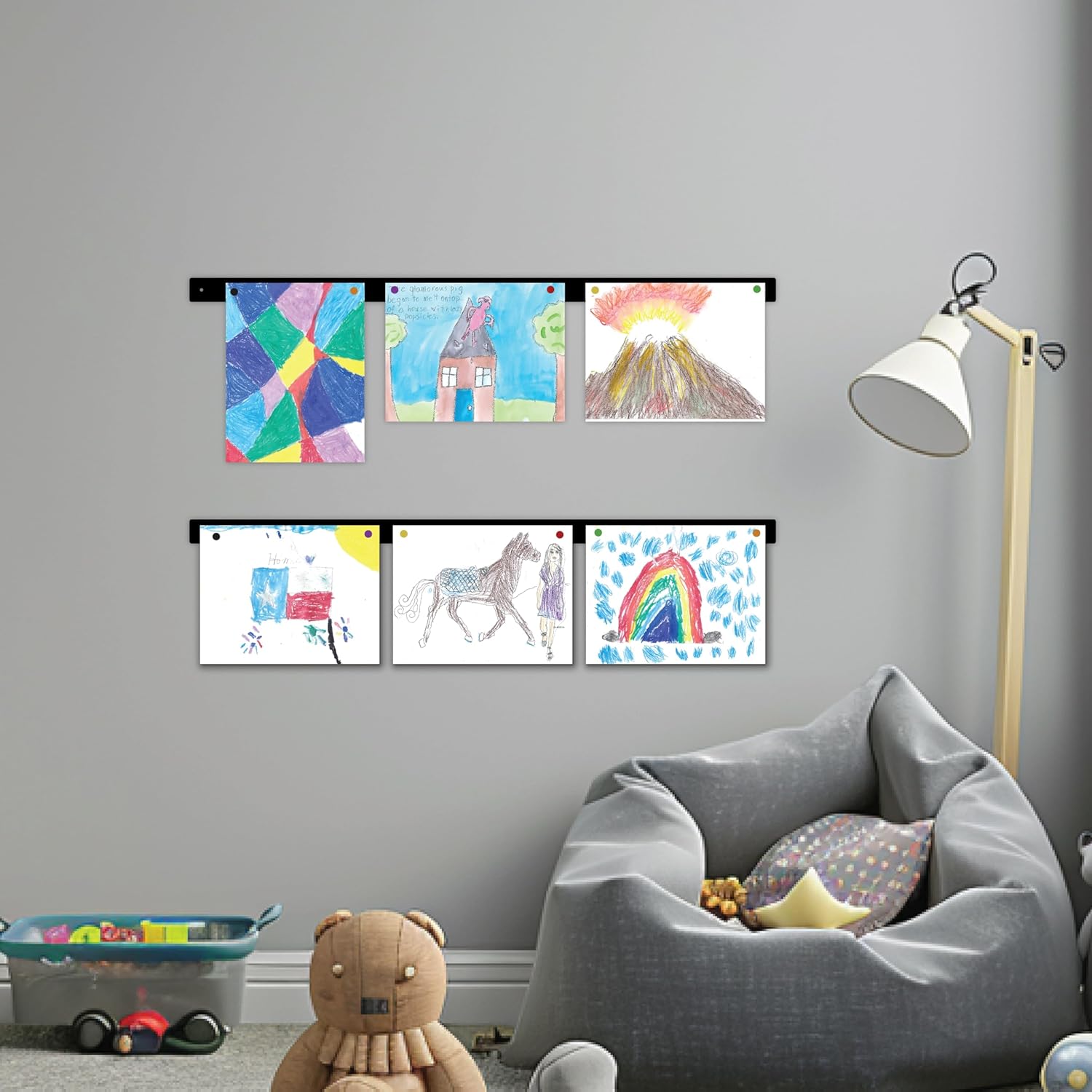 Magnetic Art Display for Kids Artwork - Kids Art Display - Artwork Display for Kids Art for Wall - Picture Hanging System - Display Children Artwork - Magnet Bar (Black, 35in)