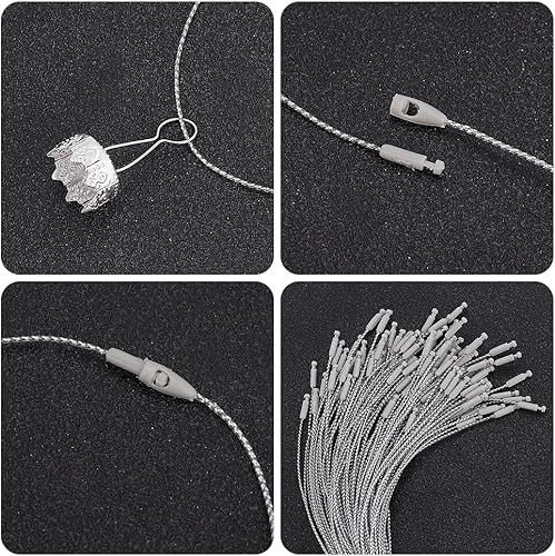 Miniatura 3 de WEBEEDY Juego de 120 tapas redondas de adorno de Navidad, color plateado, repuesto con cuerdas para colgar en el árbol de Navidad