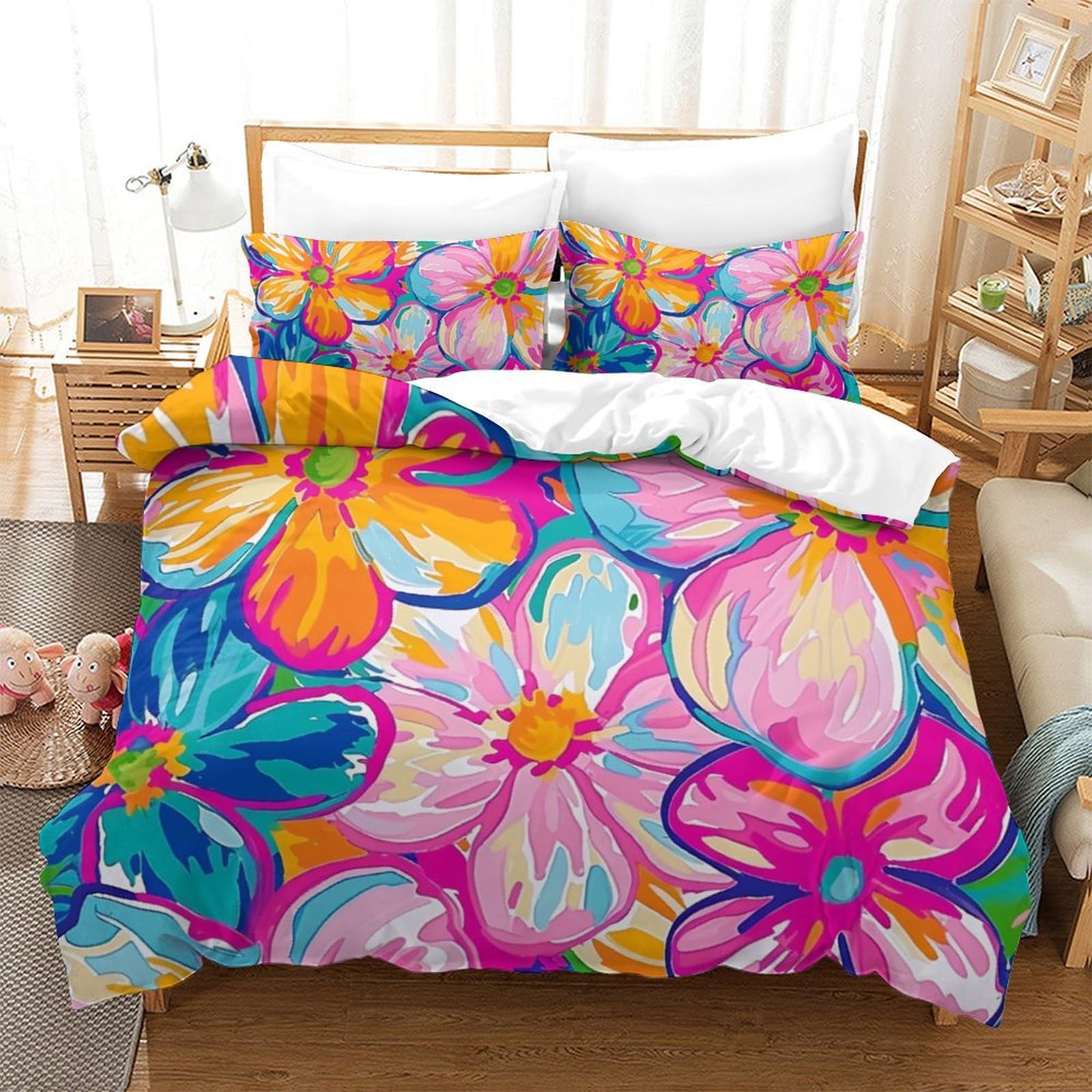 Parure de lit microfibre fleur de lys avec fermeture éclair pratique 260x220