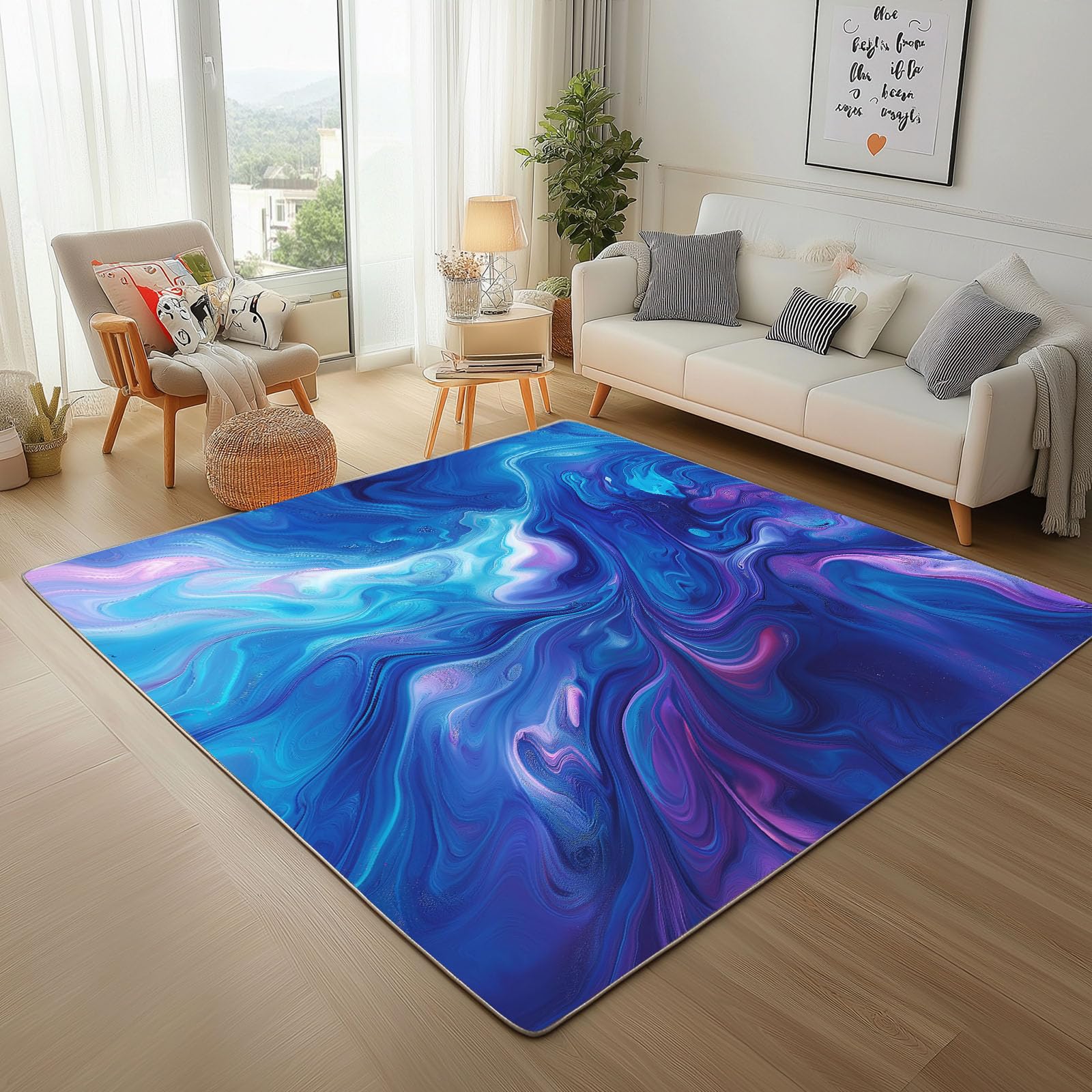 Tapis de salon marbre 160x230cm à poils ras antidérapant et lavable en machine