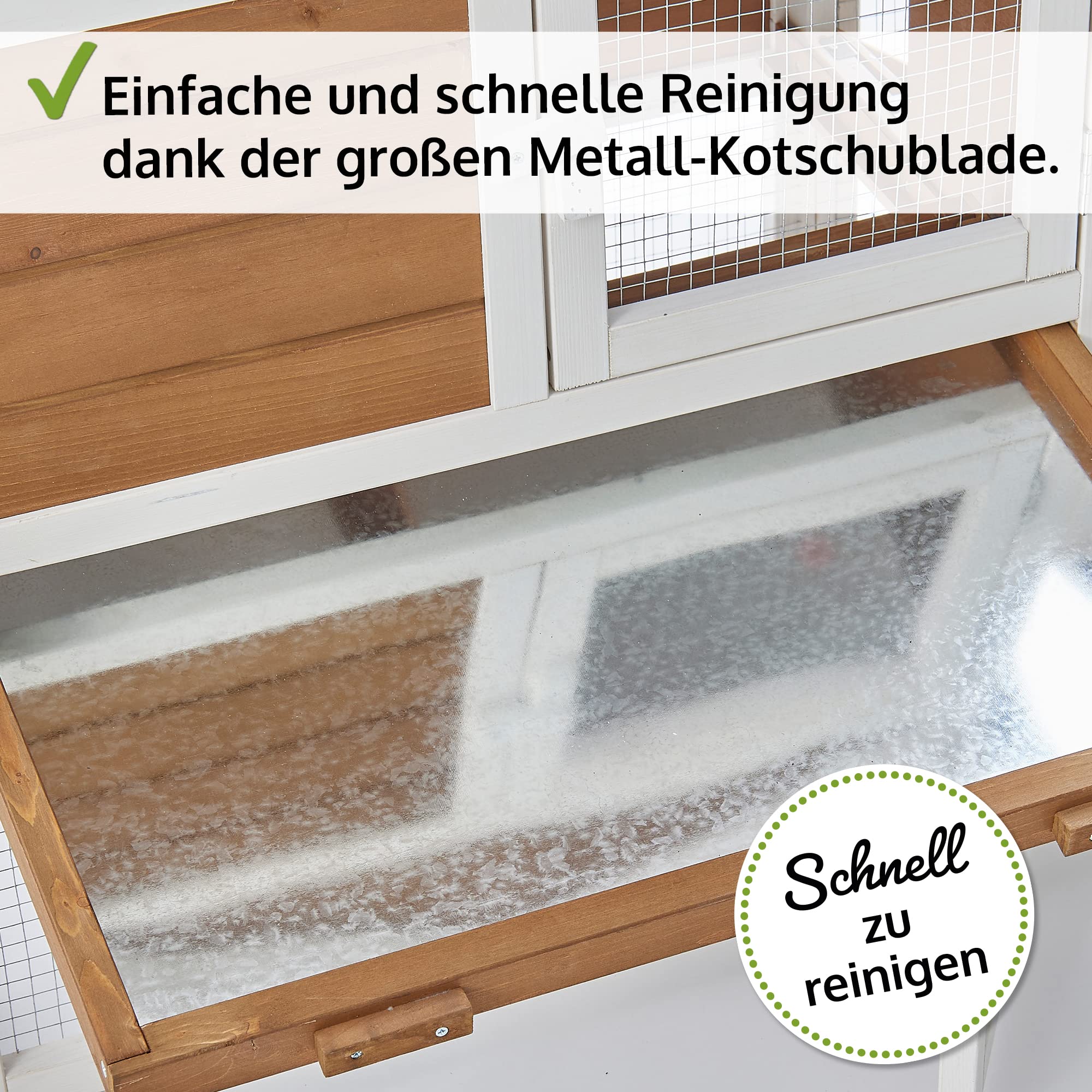 zooprinz Hasenstall mit Kotschublade – Vollholz braun-weiß | Kaninchenstall aus massivem Holz für draußen – Kleintierstall einfach zu reinigen, in natürlicher Farbe gestrichen