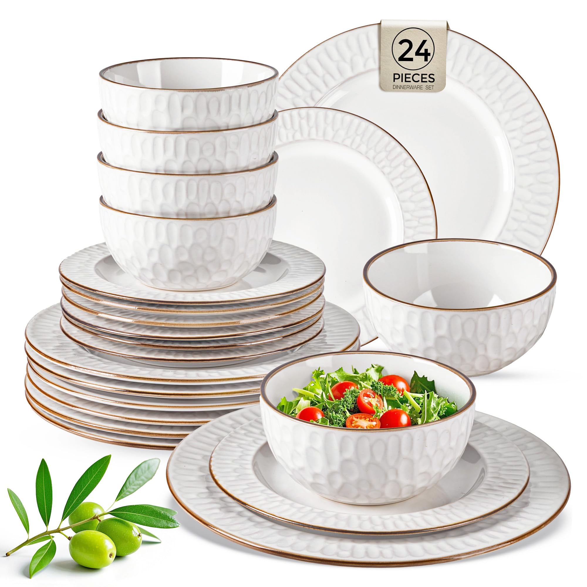 GBHOME Ceramic Dinnerware Sets of 8,24 pcs Plates and Bowls Sets Dishes