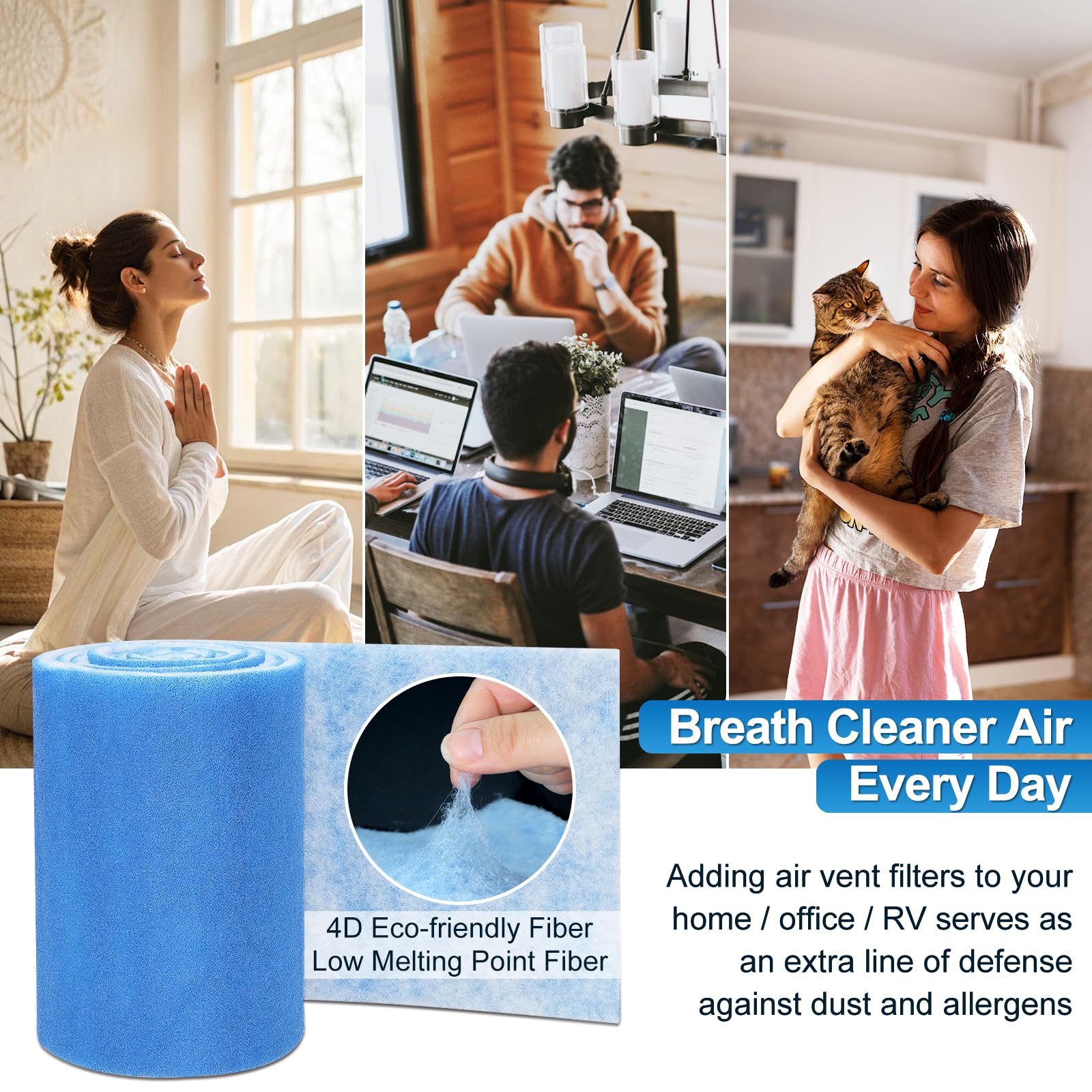 UCINNOVATE Rollo de filtros de ventilación de aire de 50 x 228 cm (más de 50 filtros), kit de filtros de ventilación triples electrostáticos MERV 8 cortados a medida para rejillas de techo del hogar,