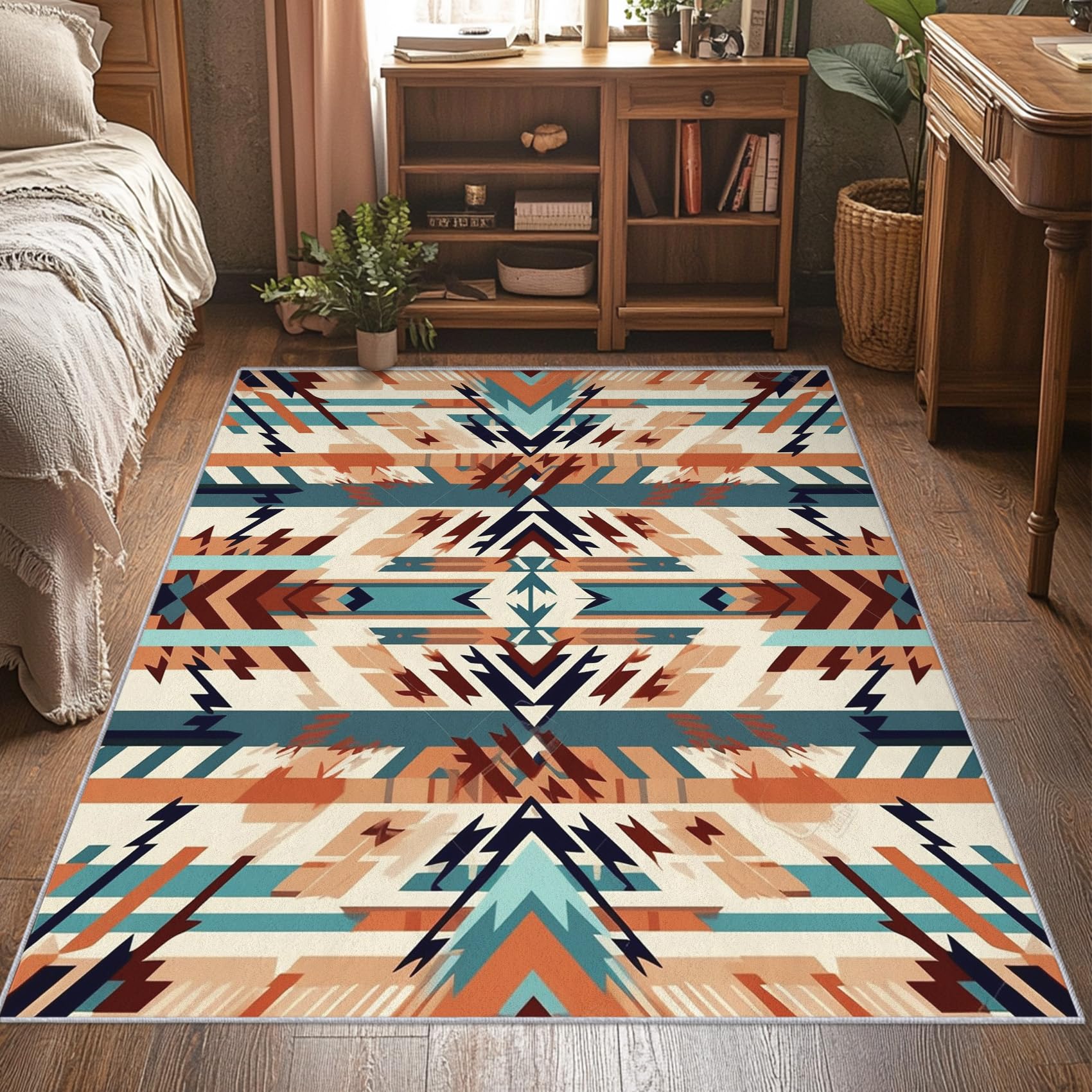 Generico Tappeto Salotto Sud-Ovest 120 x 120 cm, Tappeto Nativi Americani Navajo, Antiscivolo Pelo Corto Lavabili per Camera da Letto Cucina Bagno P-&100