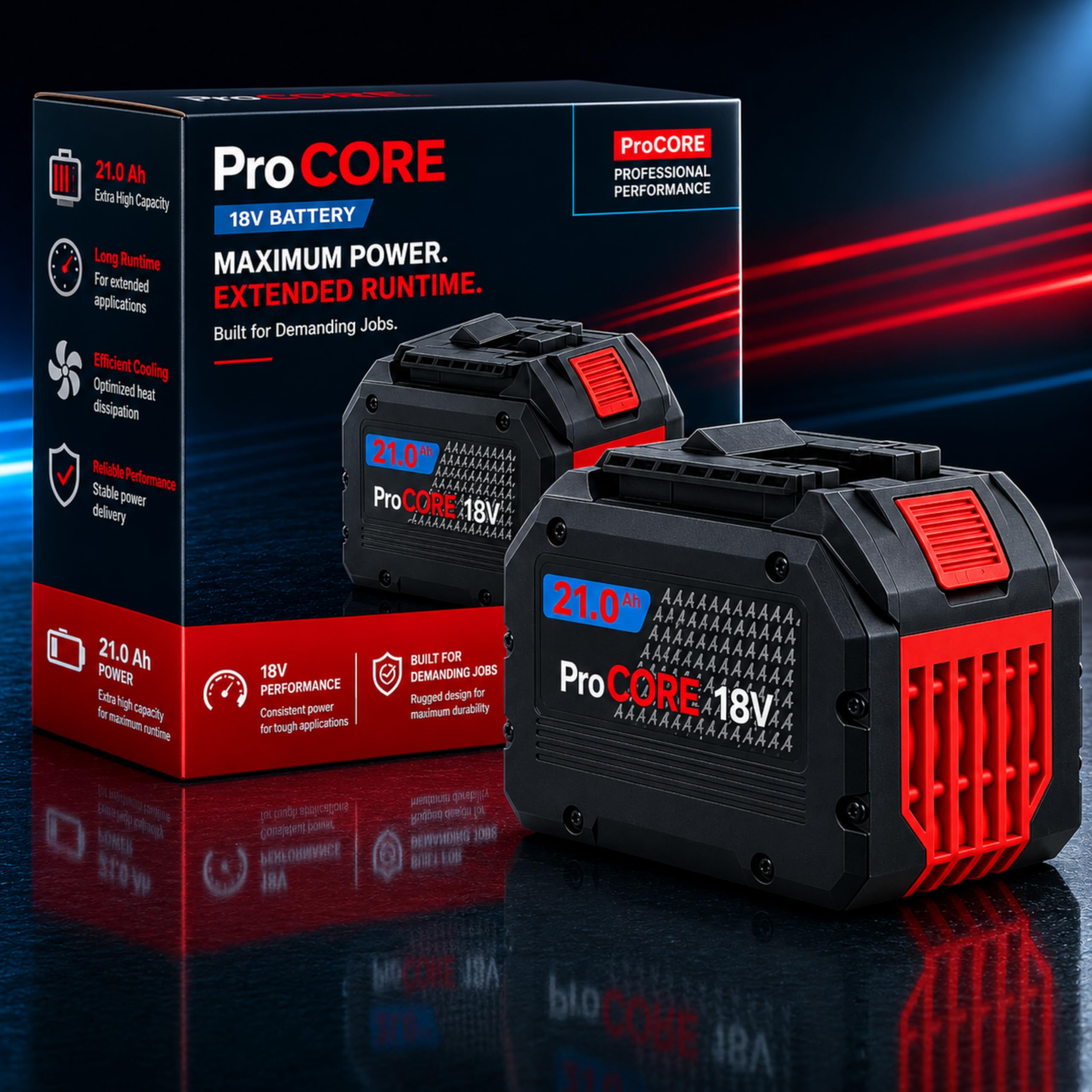 21.0Ah Akku kompatibel mit Bosch Professional 18V System – Hochleistungs Lithium-Ionen Ersatzakku ProCORE Geräte – Ersatzbatterie mit LED Ladeanzeige – Lange Laufzeit & Starke Leistung