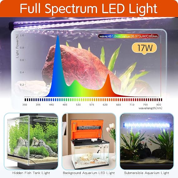 Hygger Submersible LED Light, Full Spectrum 24/7 Mode with 9 Colors, 17W Adjustable Timer Brightness for 51-89cm Planted and Freshwater Aquariums