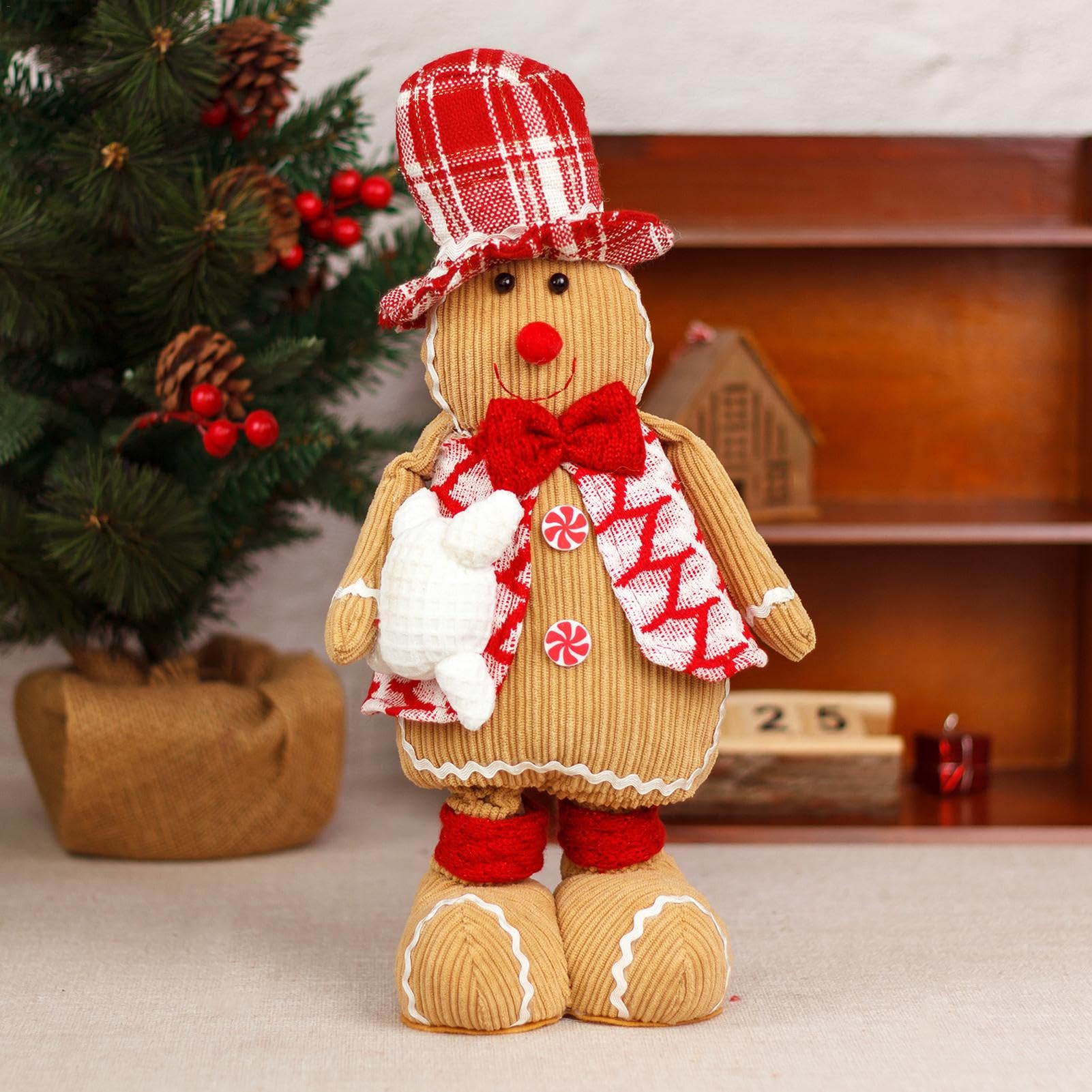 Peluche Bonhomme Pain D'Épice 38 Cm – Coussin Décoratif Noël, Doux, Pour Salon Ou Chambre - 6