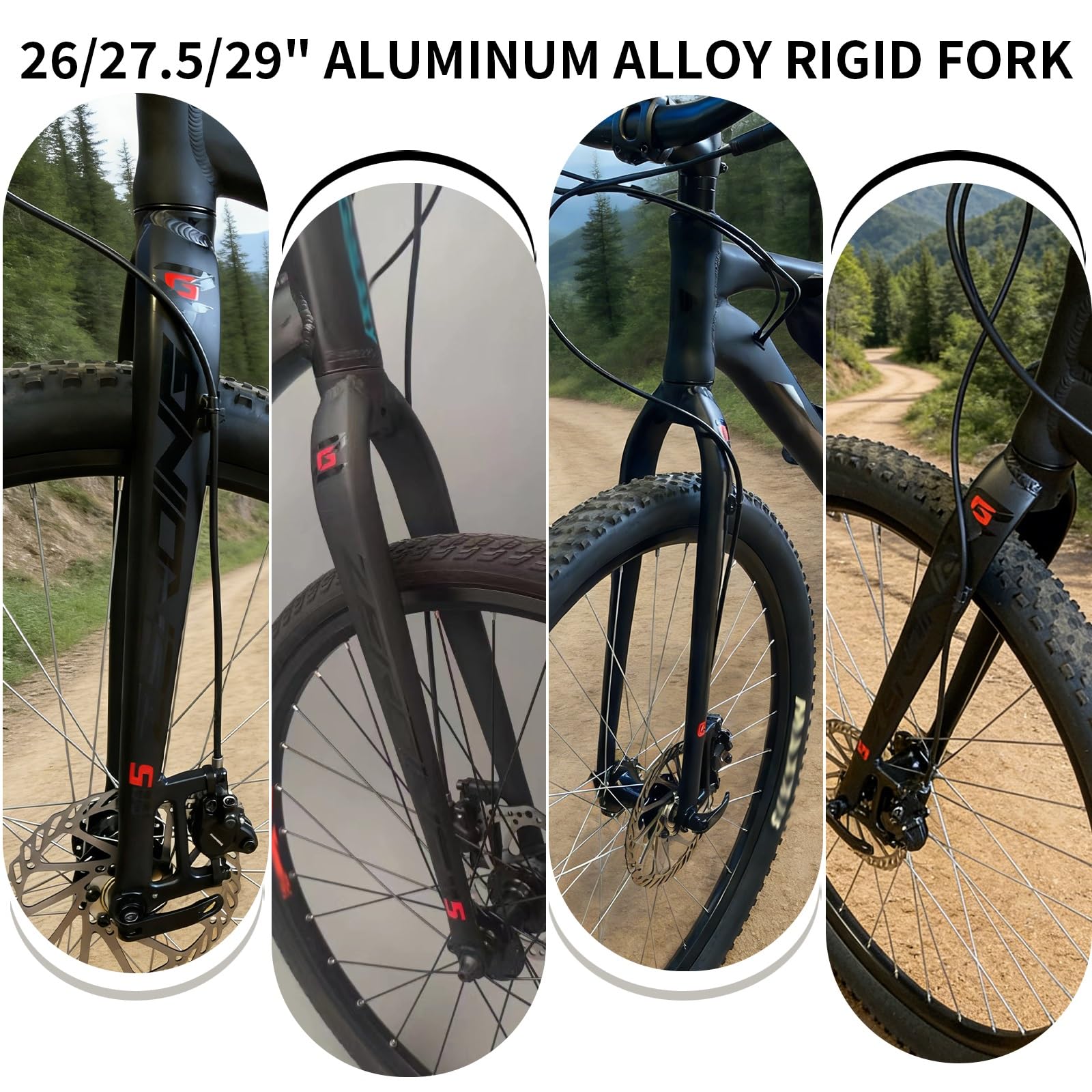 26/27,5/29 Zoll Starre Gabel Aus Aluminiumlegierung Schnellspanner-Scheibenbremse Mountainbike-Vorderradgabel 1-1/8" Gerades Rohr(Black-Gray,29IN)