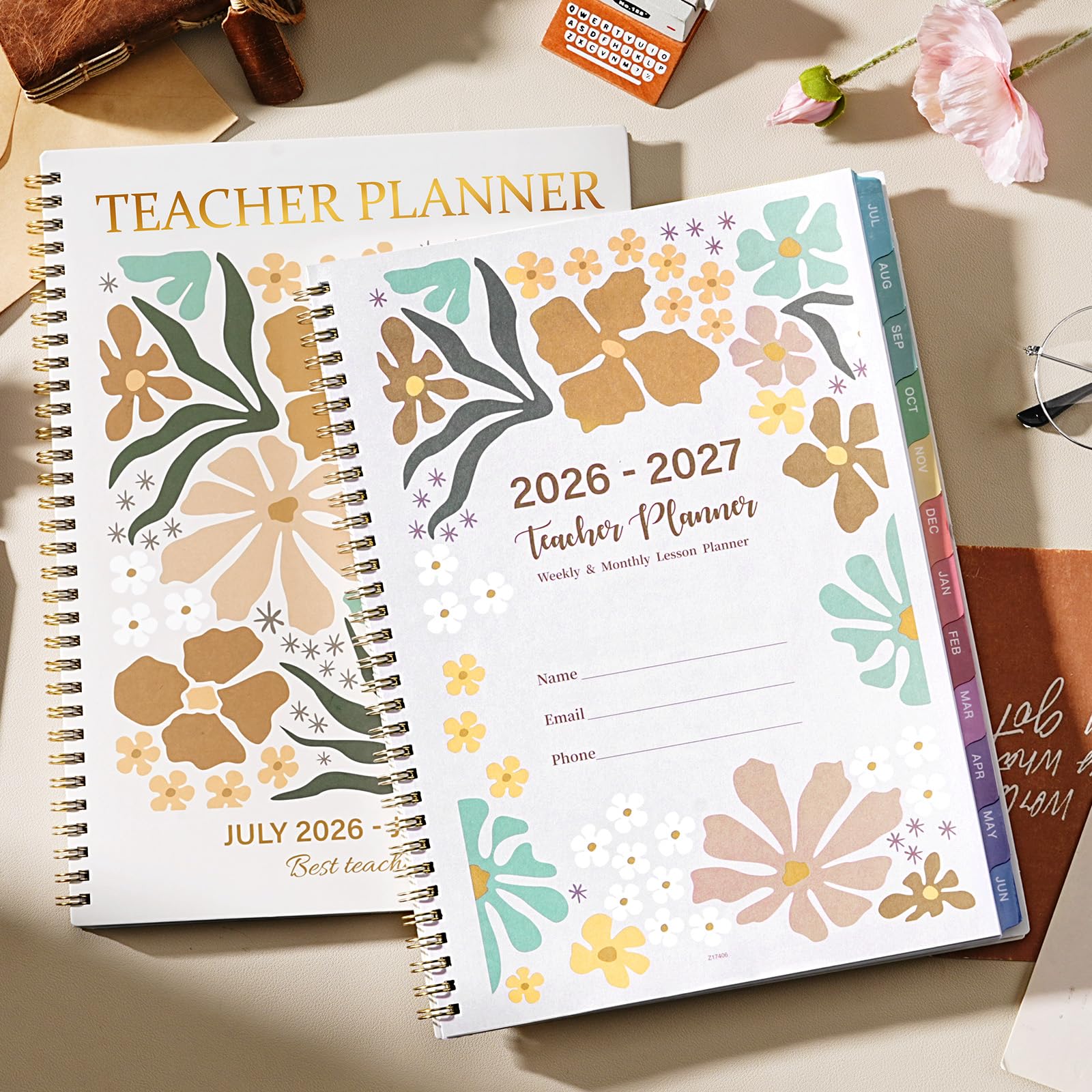 Lehrerplaner 2026–2027 – Lehrer-Unterrichtsplaner 2026–2027, akademischer Organizer mit bunten Reitern, 21,6 x 27,9 cm