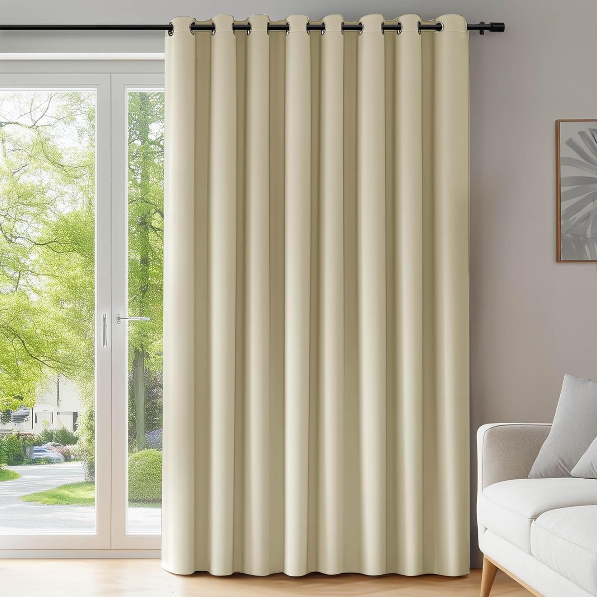 Cortinas Salon Opacas 190 x 145 cm Cortinas Opacas Termicas Aislantes Poliéster Color Sólido Protección contra El Frío para Decoración del Hogar, Beige
