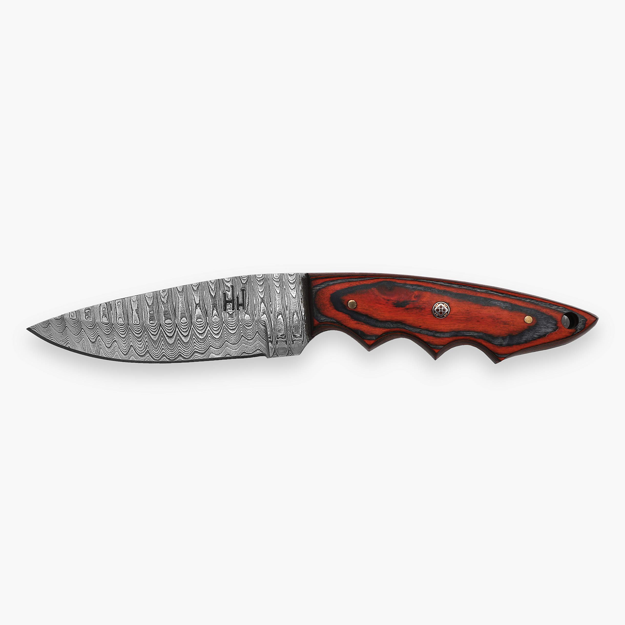 Hobby Hut HH-347, Damaststahl-Jagdmesser mit Scheide, Messer mit Fester Klinge