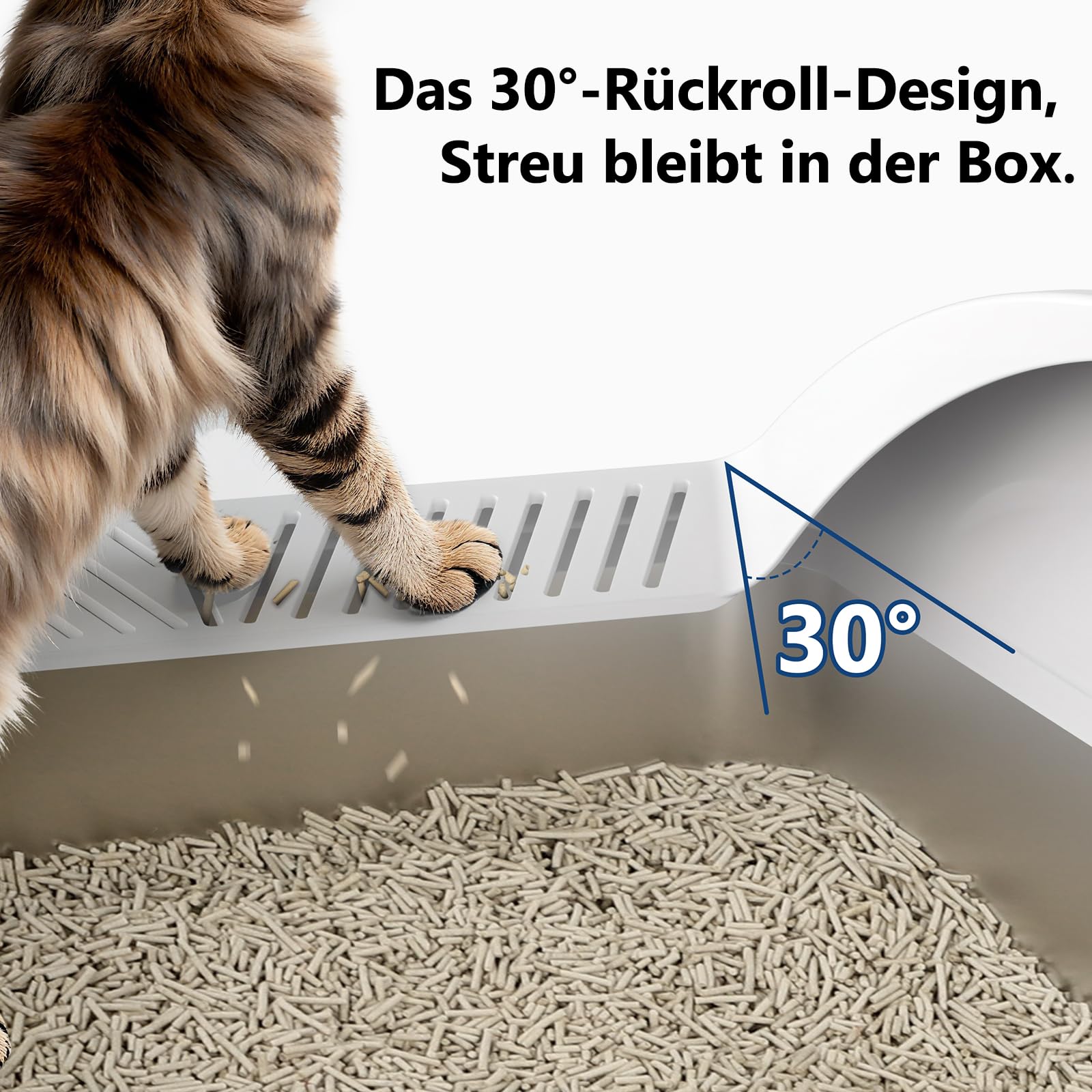 FURTIME Lettiera Gatto, 60 L Lettiera Acciaio Inox, Facile da Pulire, Facile da Pulire Antiodore e Spaziosa, Sabbiera XXXL Alta, Con Acciaio Inox Paletta, 71 x 51 x 31 cm