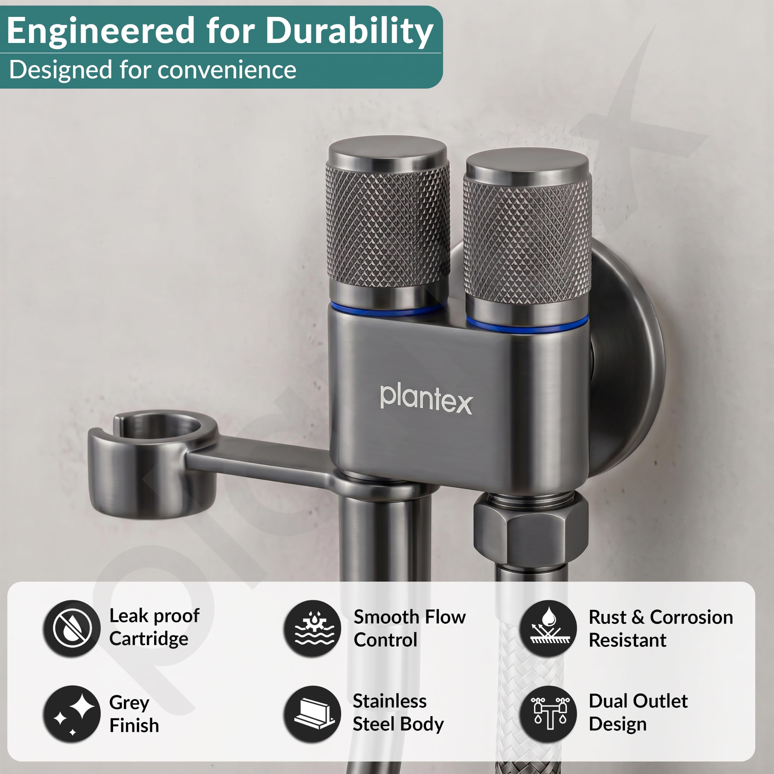 Plantex Stainless Steel 2 Way Angle Valve - Grey -2