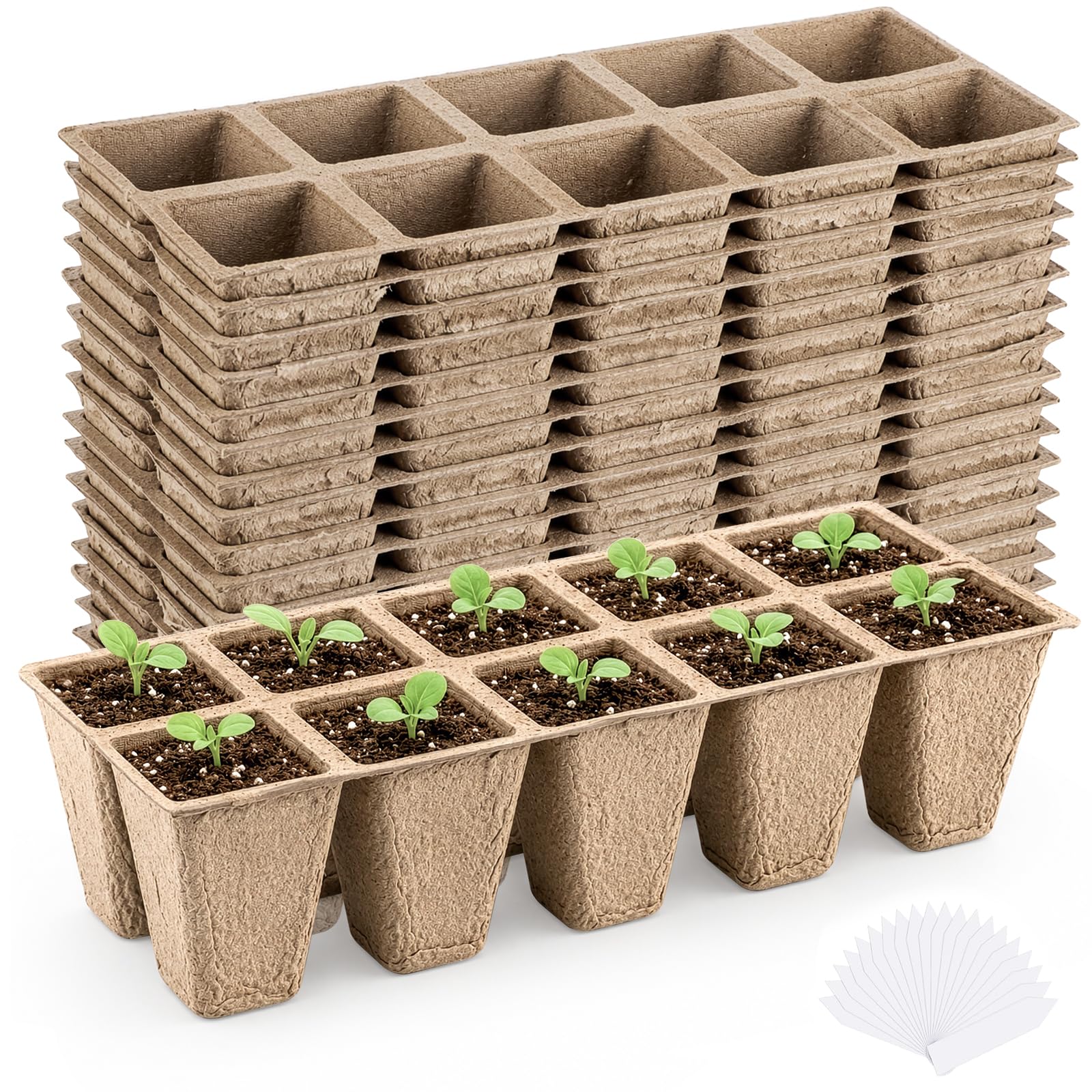GKLILOV Cells Seed Starter Tray, 20 Pack Seed Trays, 200 Plant Germination Tray Cells Biodegradable Plant Pots with 20 Labels Biodegradable Plants Pots for Vegetable Flower Herb Seeds Garden Planting