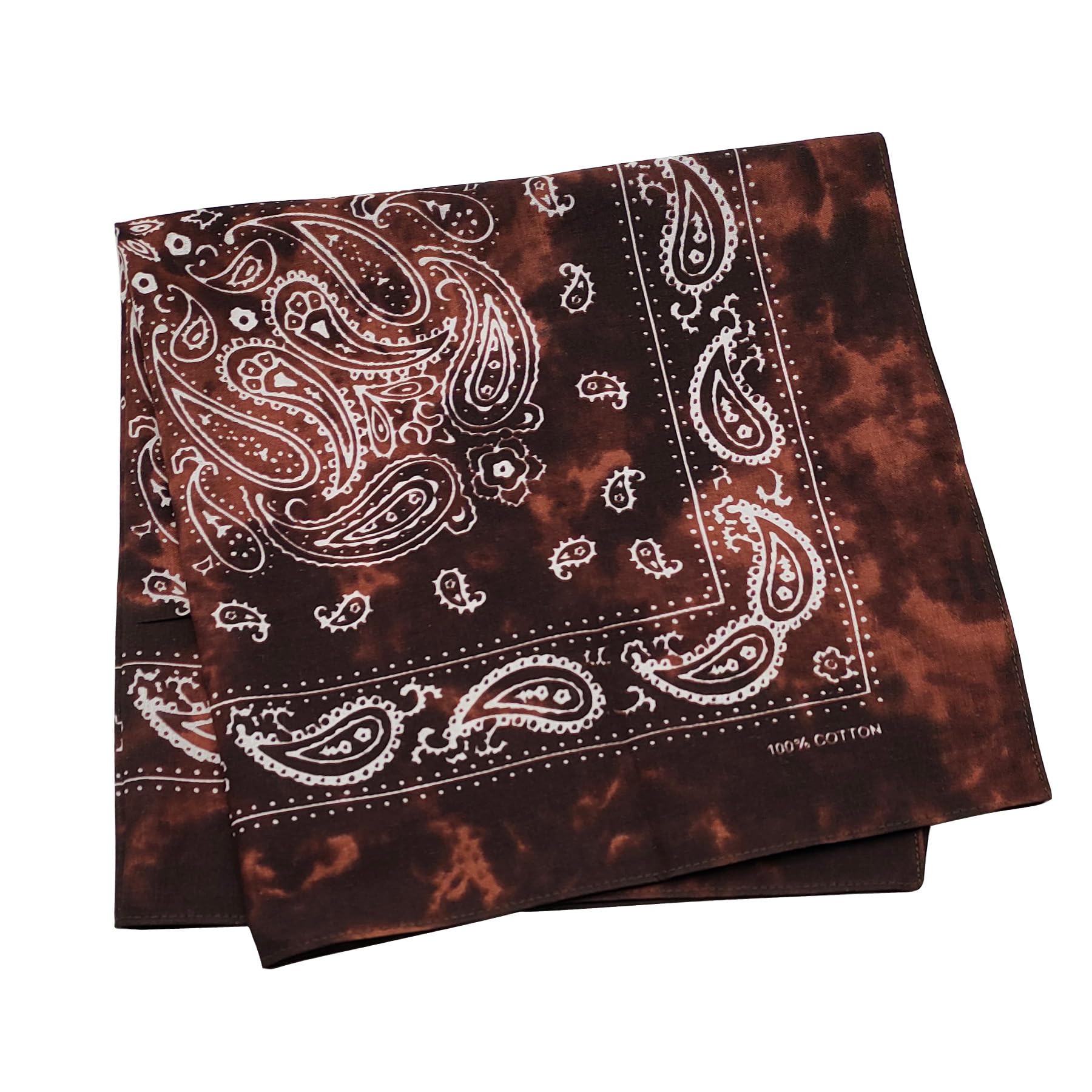 [Trifong] バンダナ 茶色 ペイズリー柄 絞り染め ハンカチ 三角巾 大人 綿100 bandana おしゃれ コットン ばんだな メンズ レディース 55㎝×55㎝
