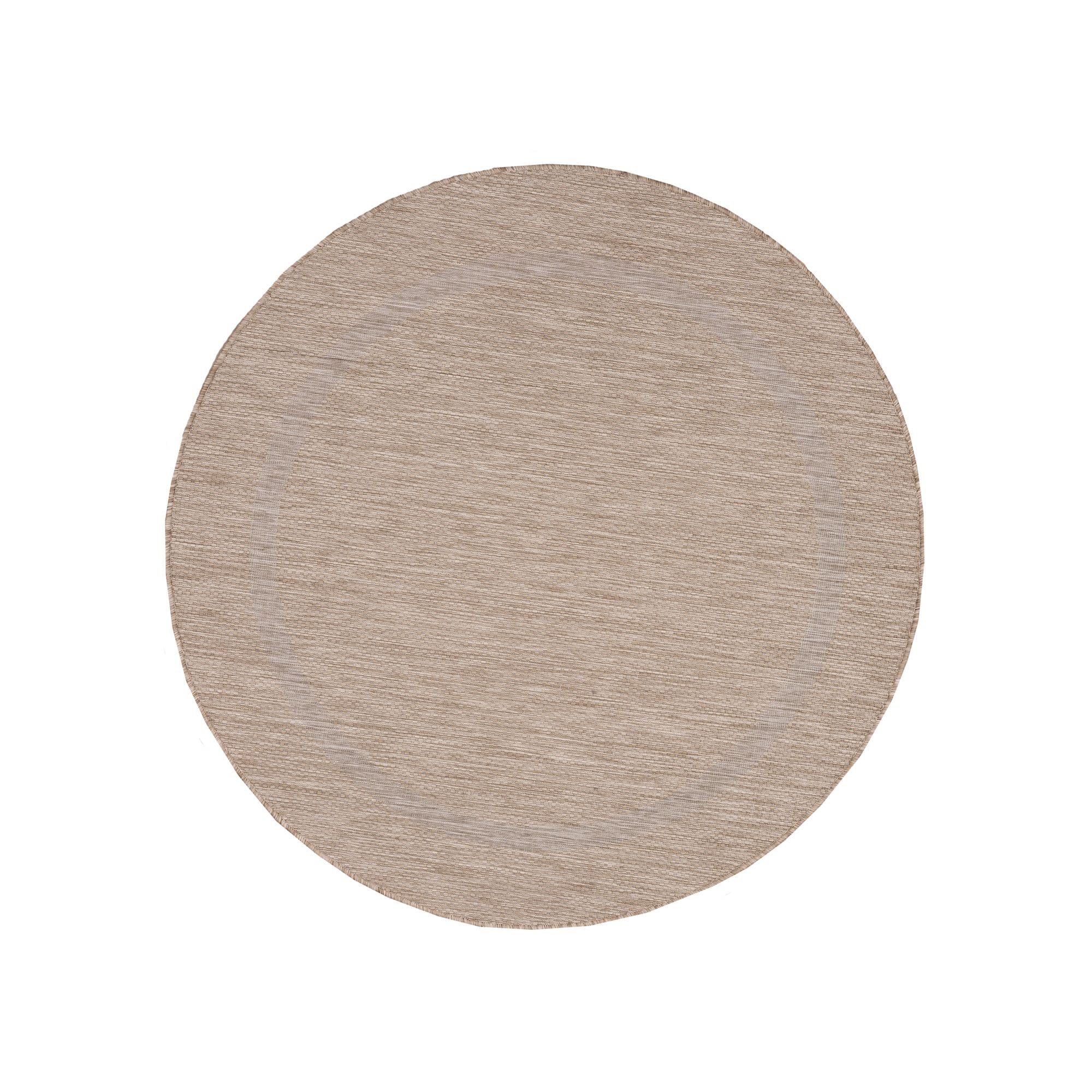 Carpetsale24 Outdoor Teppich Rund 200 cm Beige Bordüre Design Flachgewebe Wetterfest Waschbar Groß für Wohnzimmer Esszimmer Terrasse Garten