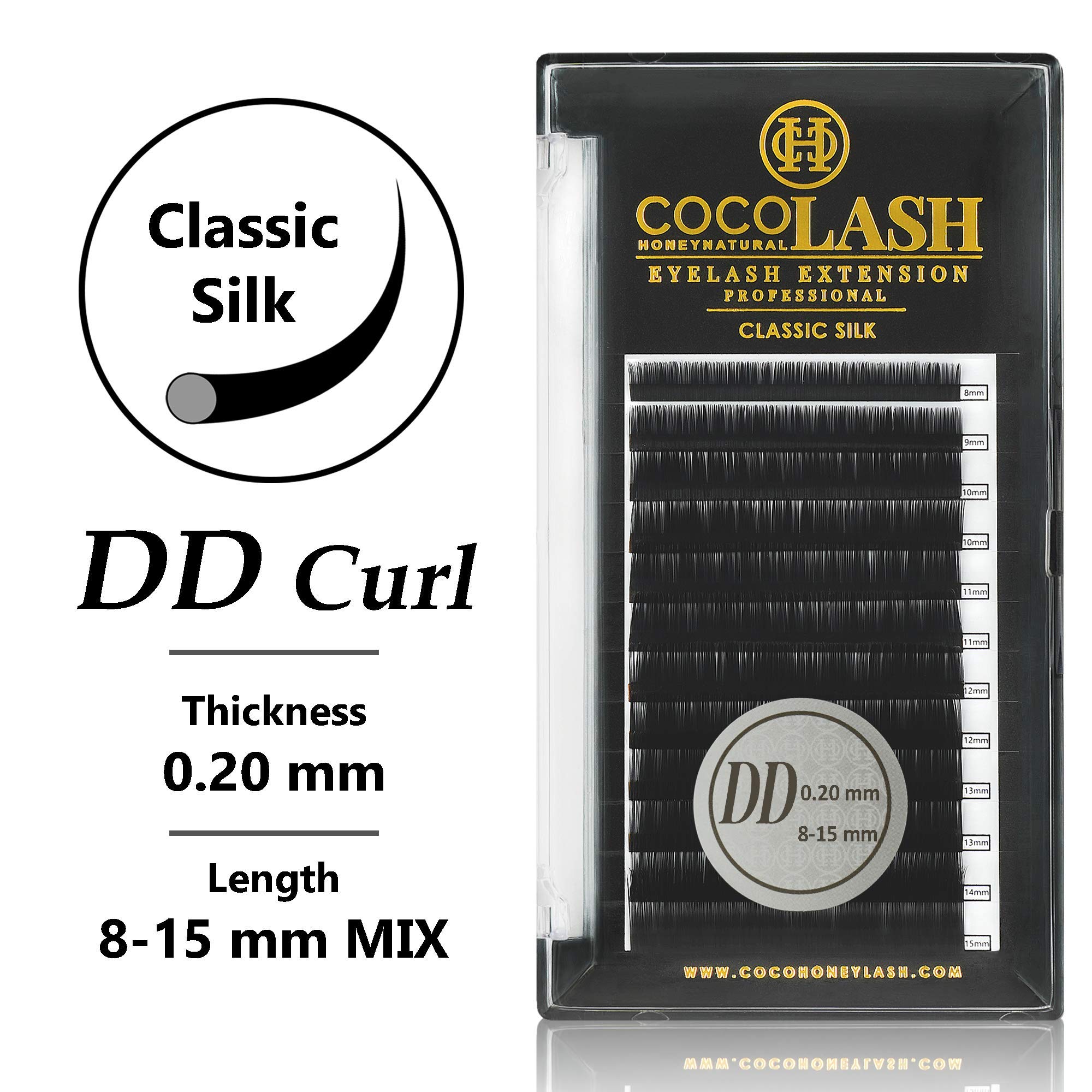 COCO Honey Lash Eyelash Extensions, Classic DD Curl [0.20mm], Faux Mink Individual Lash Extensions (Length: 8-15mm Mix)