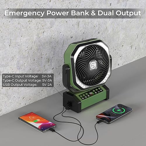 Miniatura 8 de Ventilador de campamento con luz Ventilador de batería recargable de 20000 mAh, 112 horas de tiempo máximo de funcionamiento, 8 velocidades,