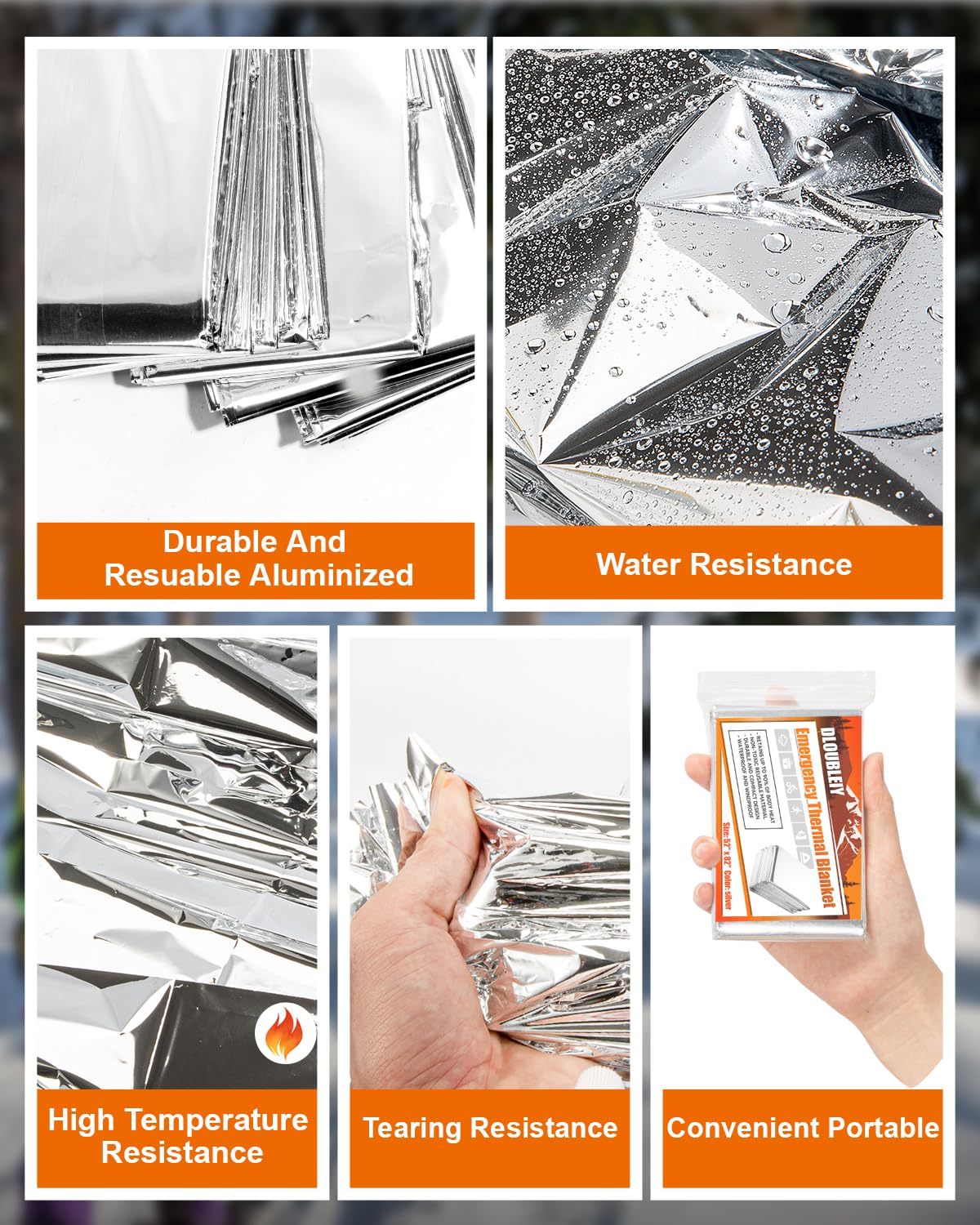 DLOUBLEIY 5-Pack Emergency Mylar Blankets, Thermal Space Blankets 1