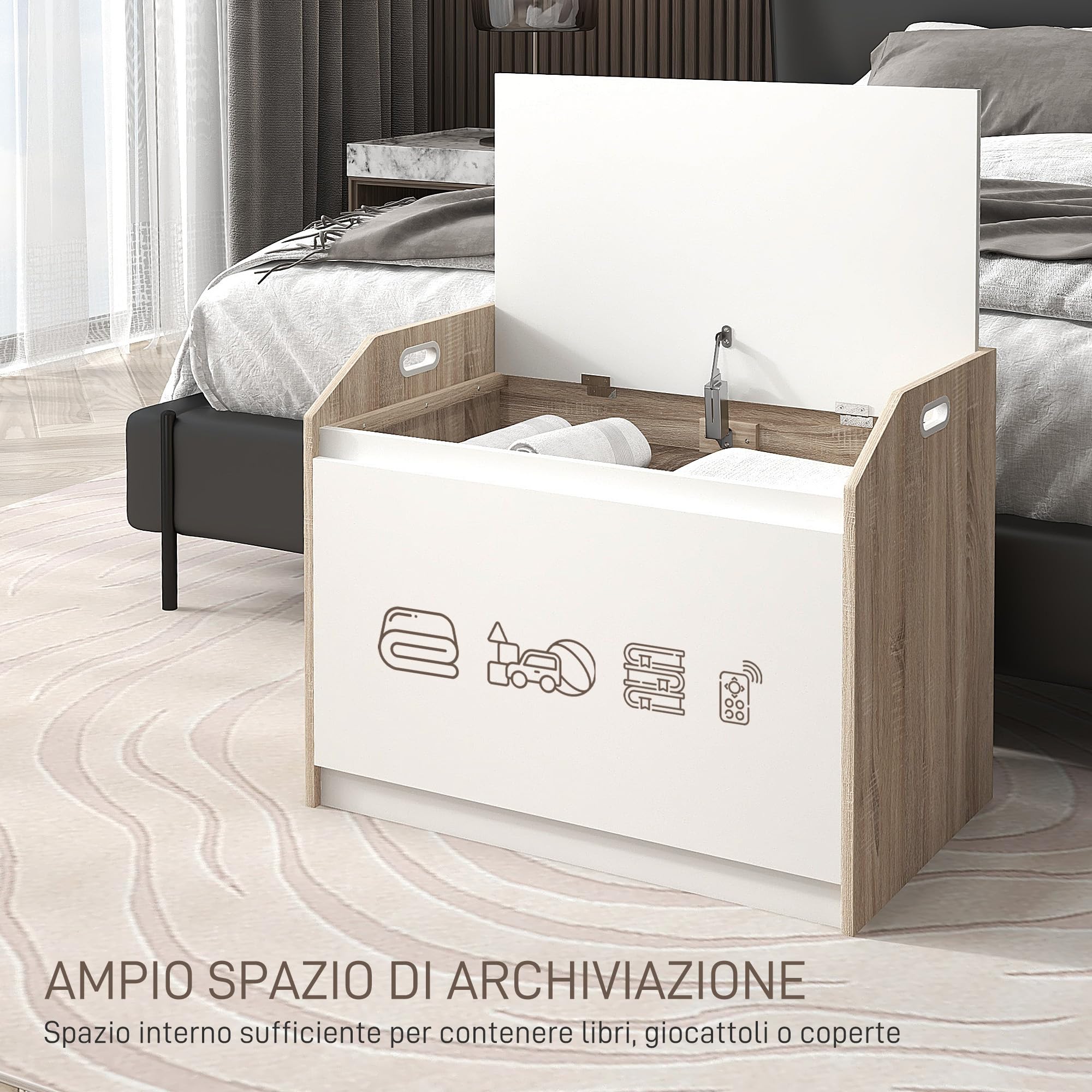 HOMCOM Cassapanca in Legno, con Schienale per Ingresso 62.4x40x51.5cm | Moderna, Panca Contenitore, Camera da Letto