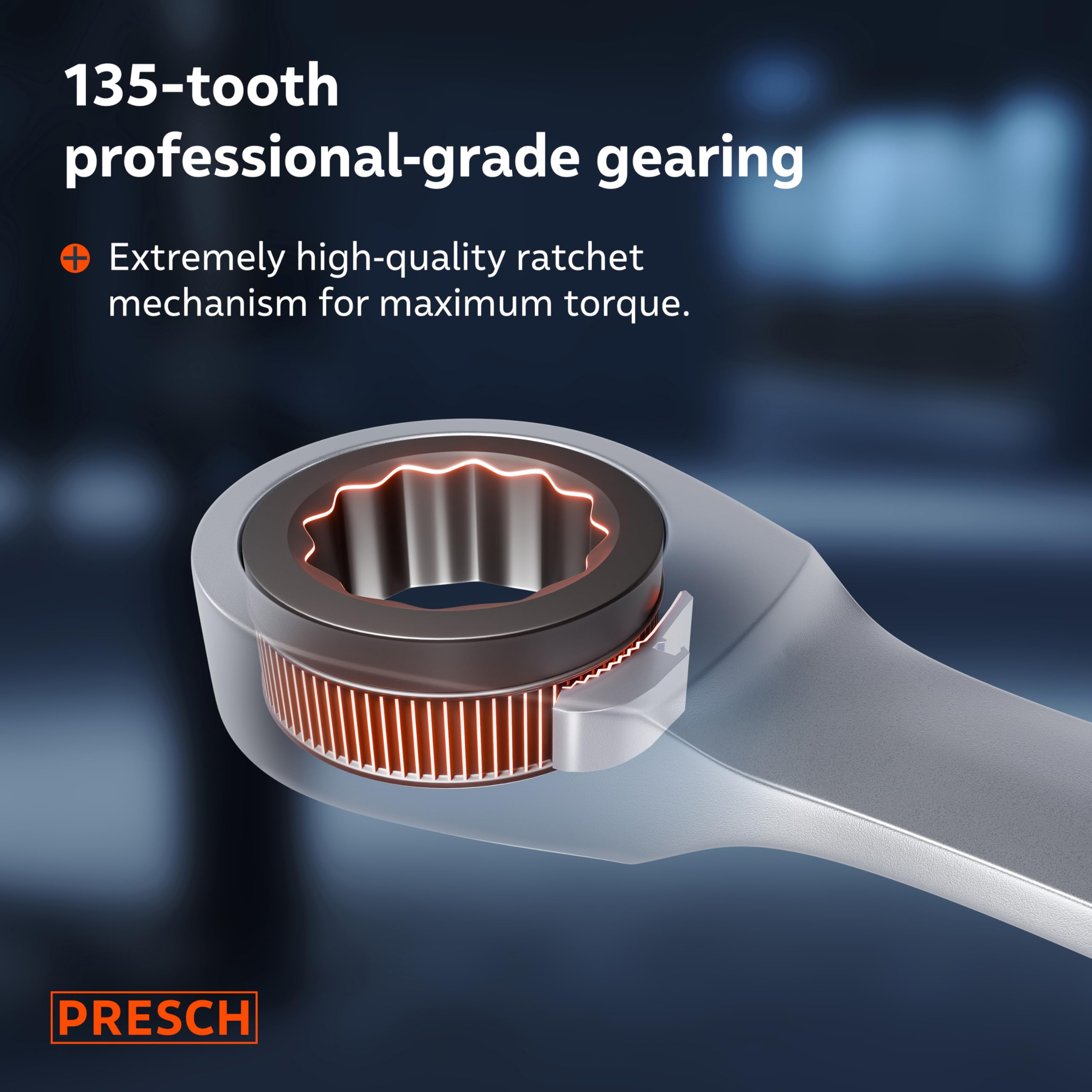 PRESCH Ratchet Spanner 32mm, Minimal Return Angle (2.7°, 135 Teeth), 15° Offset for Tight Spaces, Precision-machined - Image 4