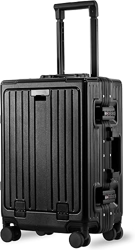 Equipaje de mano de 20 pulgadas, equipaje de mano sin cremallera con marco de aluminio, maletas rígidas de ABS + PC, equipaje de mano con