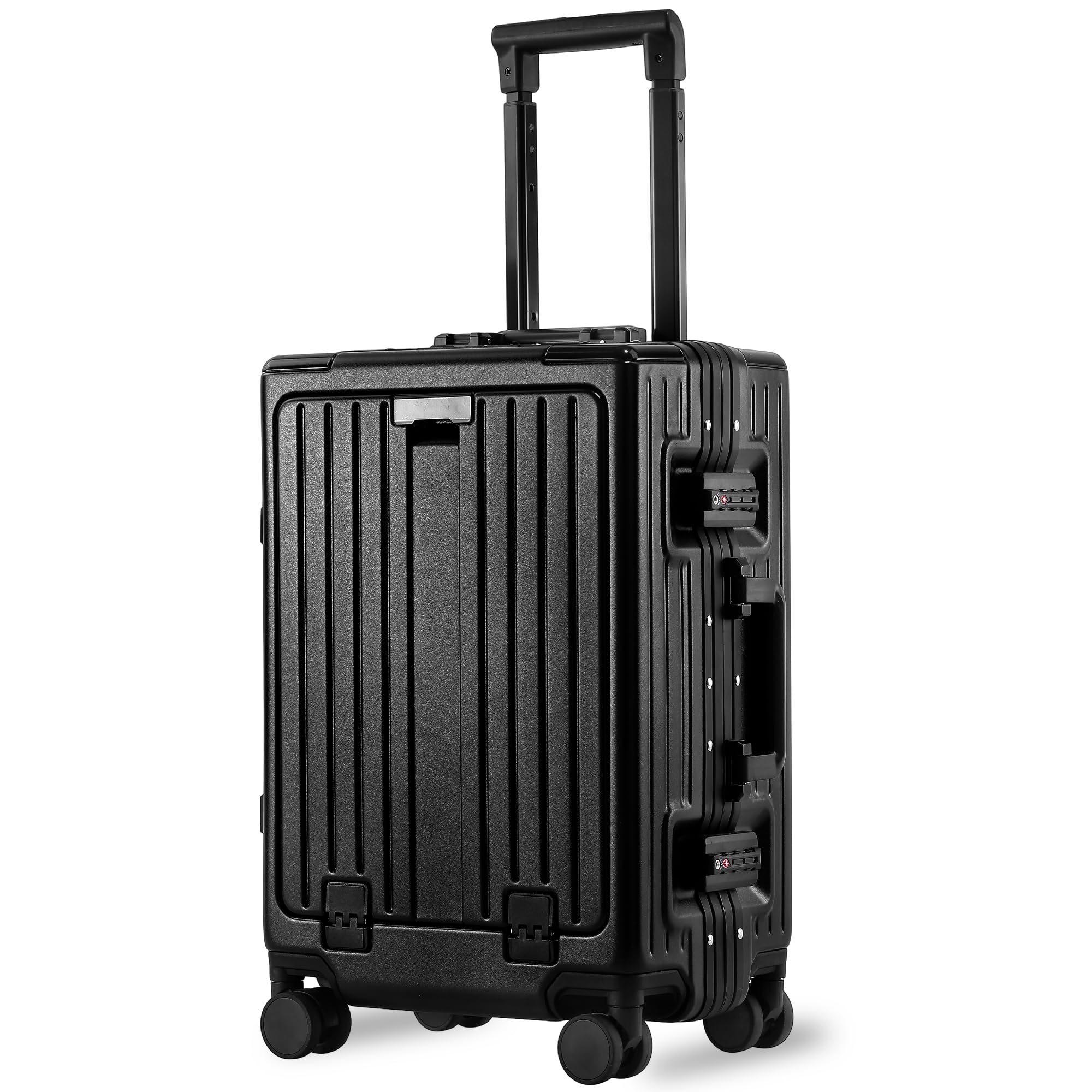 Carry On Luggage 20 Inch, Aluminum Frame Zipperless Luggage, ABS+PC Hard Shell Suitcases, Carry On with Compartment for Short Trips, Suitcase Carry-on TSA Approved (Black)