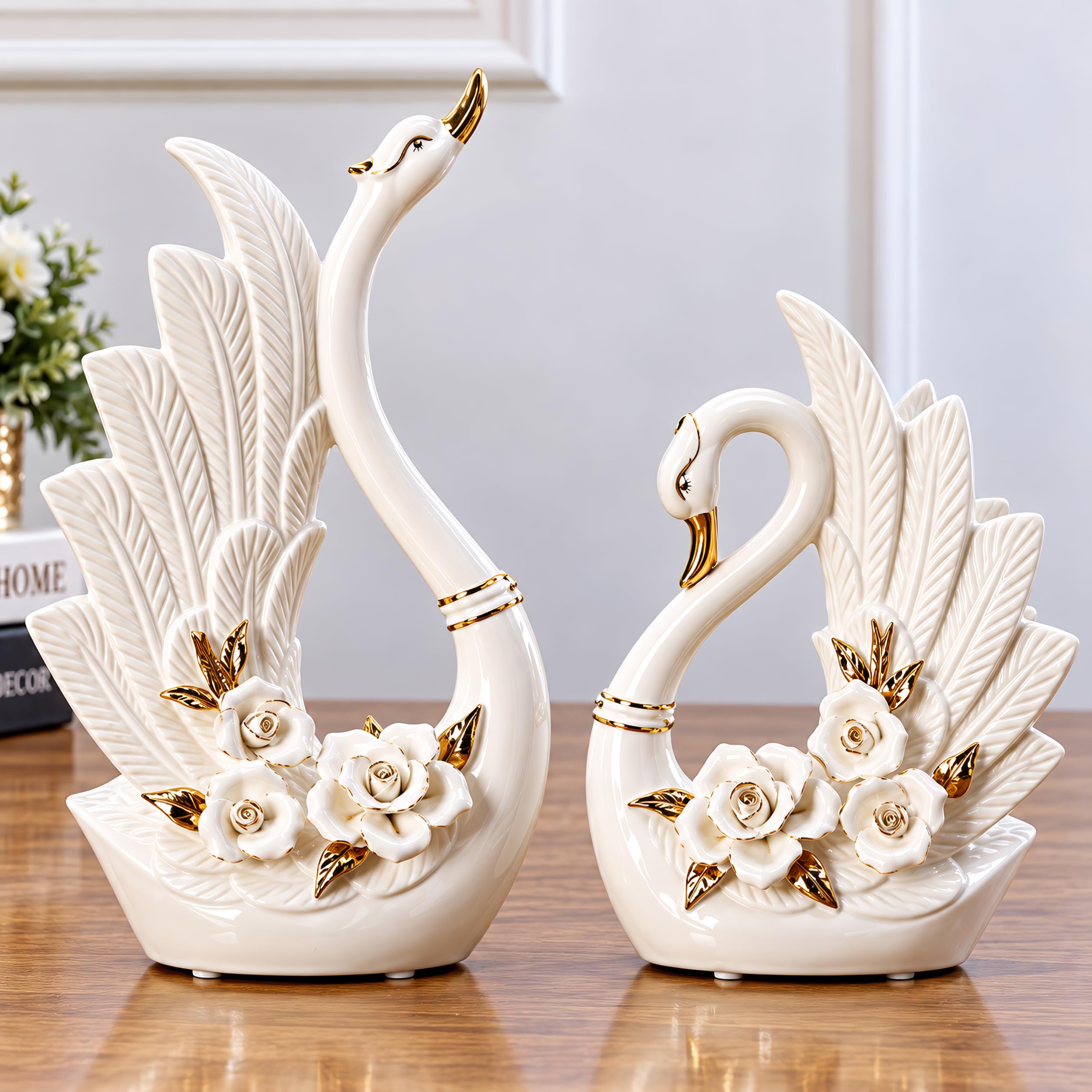 Amazon.com: kartfury Lucky Swan Lover Figurines Ceramic Couple